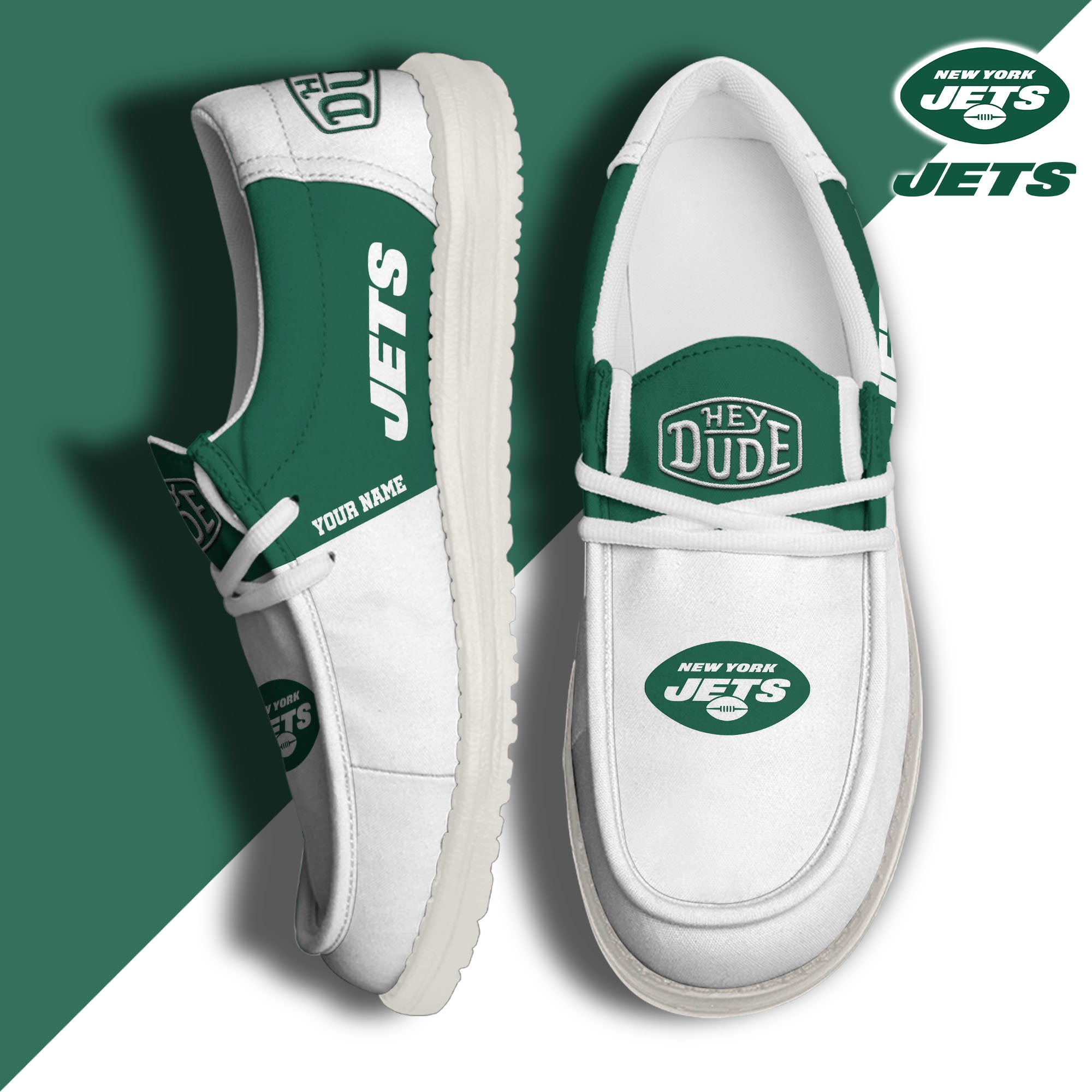 New York Jets Sport Hey Dude Canvas Loafer Shoes 2024 Version Custom Your Name, Sport Team Shoes, Sport Gifts ETRG-61666