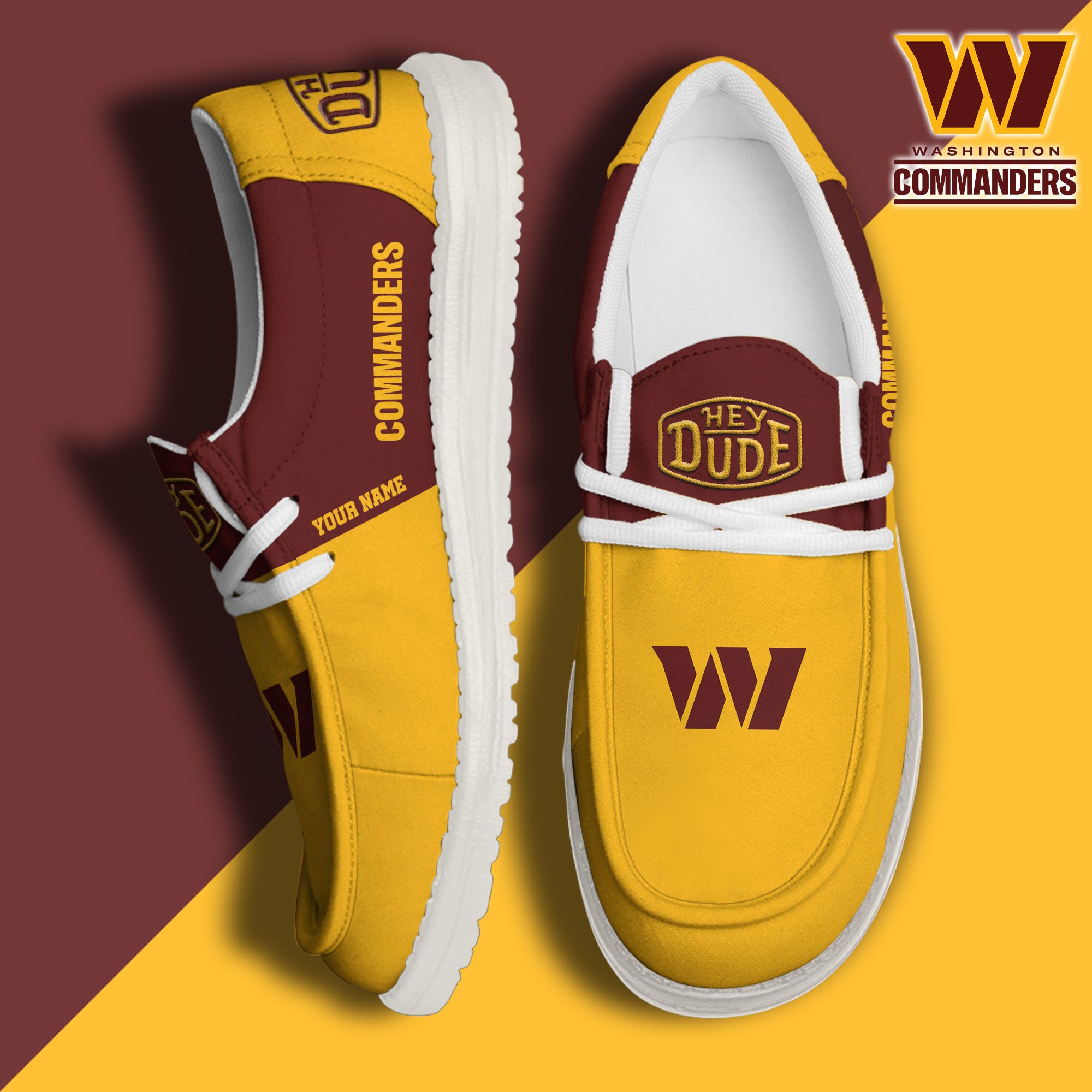 Washington Commanders Sport Hey Dude Canvas Loafer Shoes 2024 Version Custom Your Name, Sport Team Shoes, Sport Gifts ETRG-61666