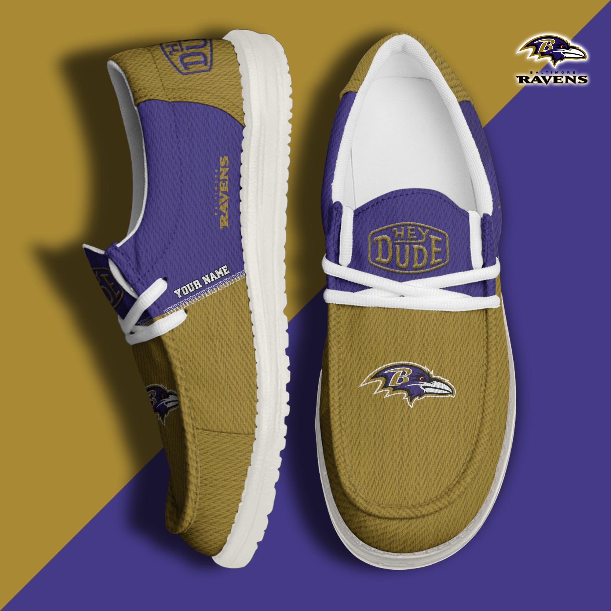 Baltimore Ravens Sport Hey Dude Canvas Loafer Shoes 2024 Version Custom Your Name, Sport Team Shoes, Sport Shoes For Fans ETRG-61760