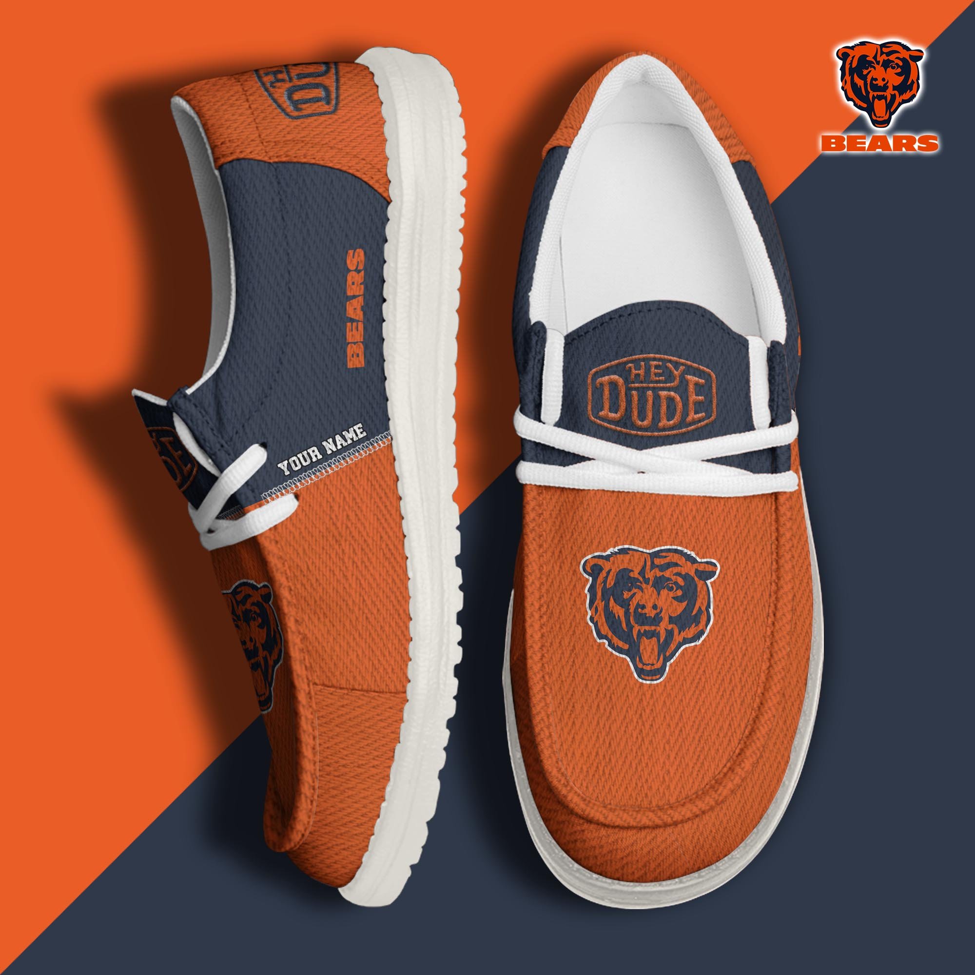 Chicago Bears Sport Hey Dude Canvas Loafer Shoes 2024 Version Custom Your Name, Sport Team Shoes, Sport Shoes For Fans ETRG-61760