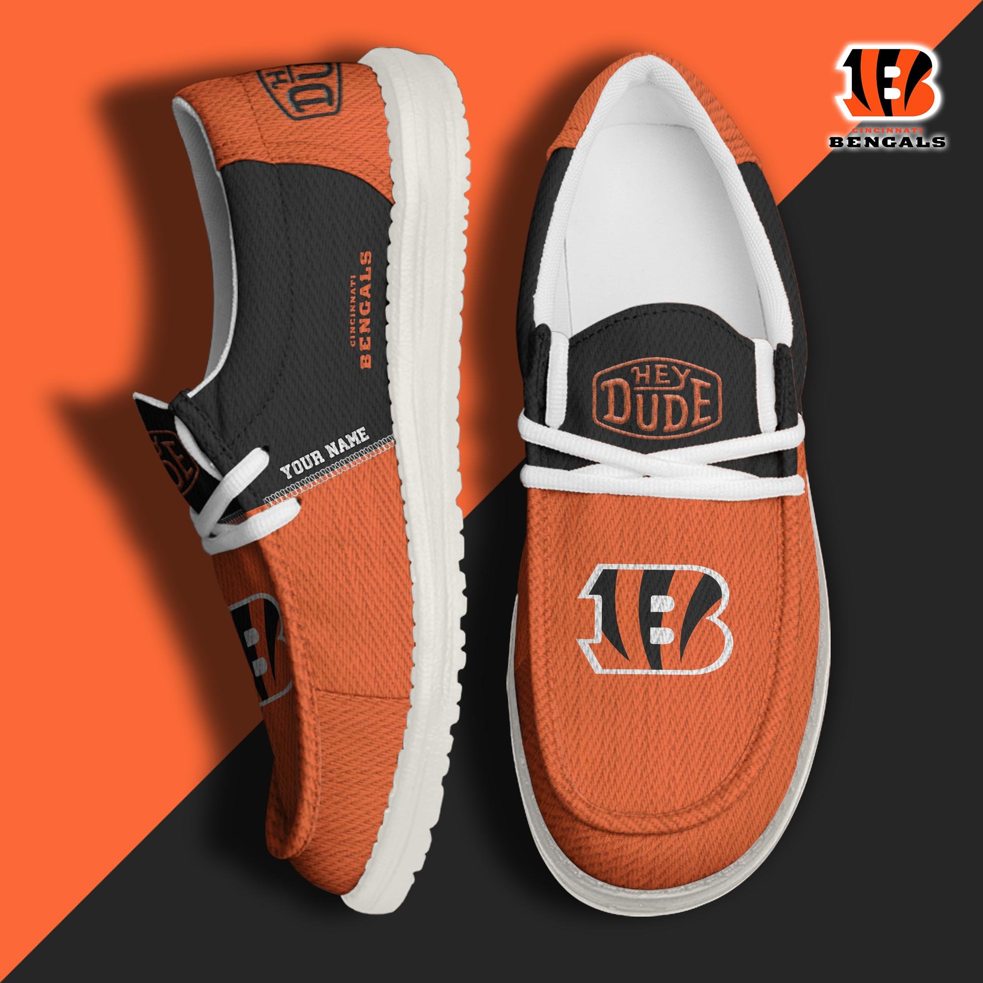 Cincinnati Bengals Sport Hey Dude Canvas Loafer Shoes 2024 Version Custom Your Name, Sport Team Shoes, Sport Shoes For Fans ETRG-61760