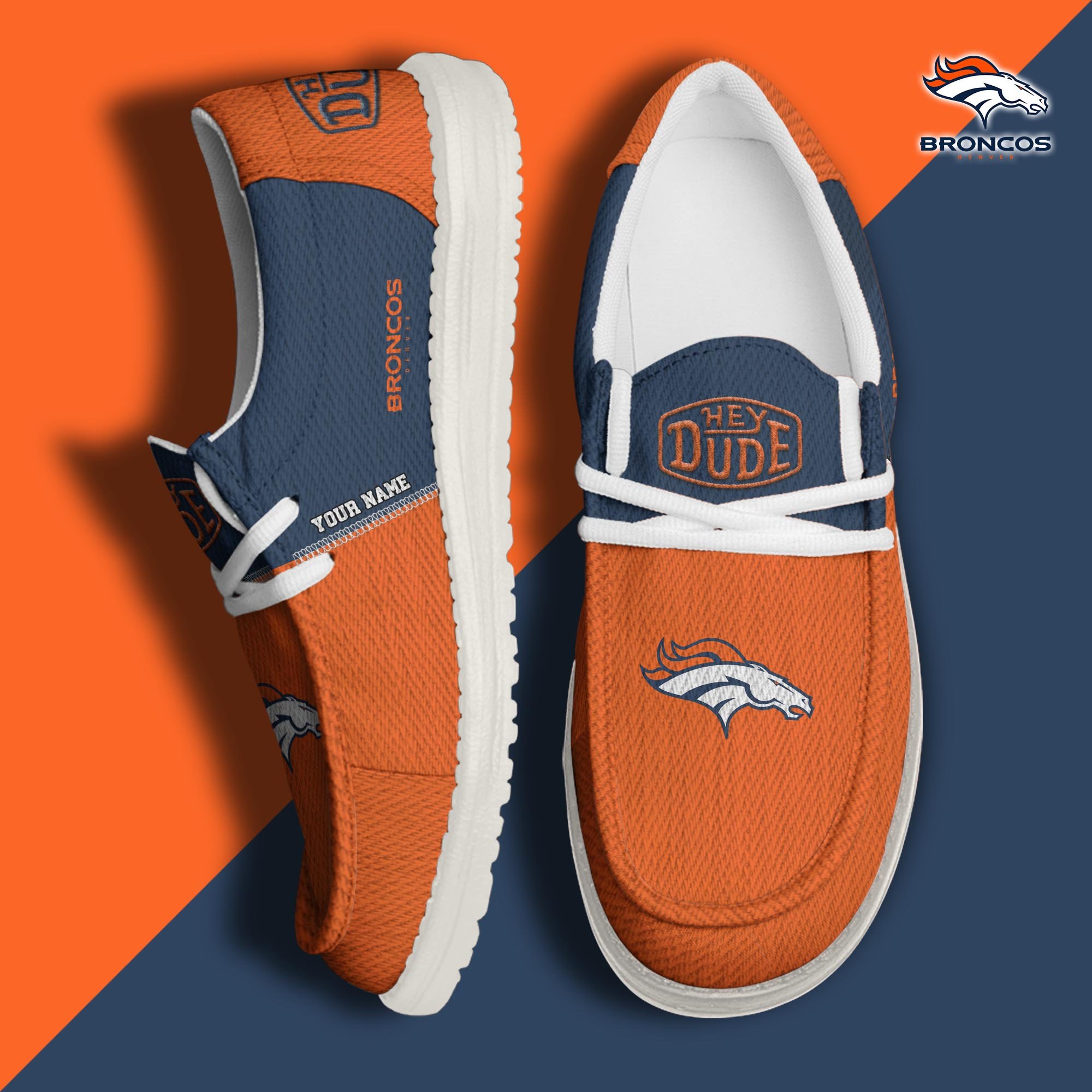 Denver Broncos Sport Hey Dude Canvas Loafer Shoes 2024 Version Custom Your Name, Sport Team Shoes, Sport Shoes For Fans ETRG-61760