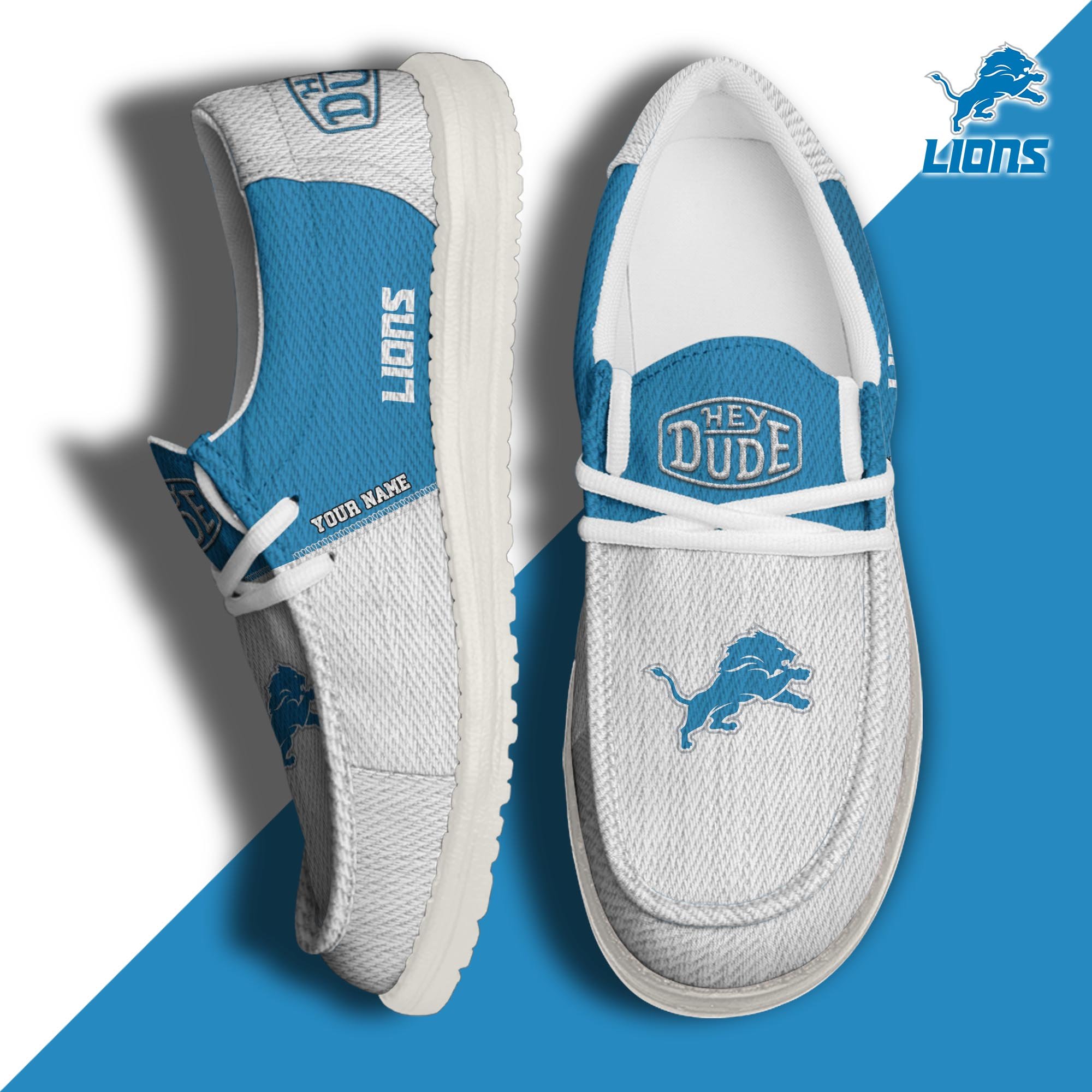 Detroit Lions Sport Hey Dude Canvas Loafer Shoes 2024 Version Custom Your Name, Sport Team Shoes, Sport Shoes For Fans ETRG-61760