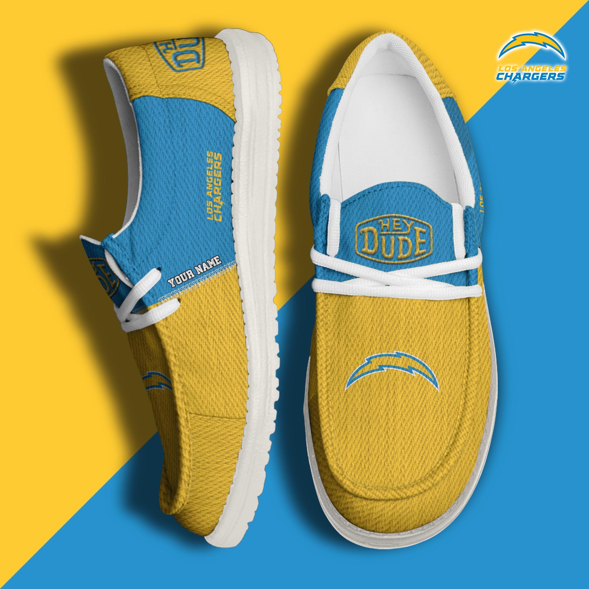 Los Angeles Chargers Sport Hey Dude Canvas Loafer Shoes 2024 Version Custom Your Name, Sport Team Shoes, Sport Shoes For Fans ETRG-61760