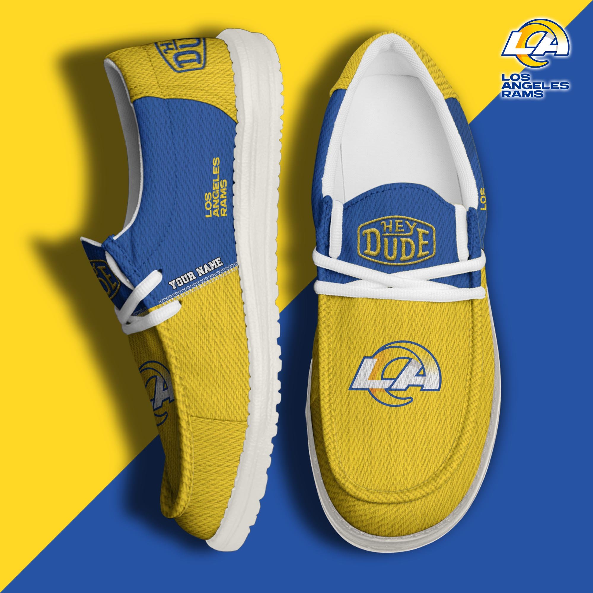 Los Angeles Rams Sport Hey Dude Canvas Loafer Shoes 2024 Version Custom Your Name, Sport Team Shoes, Sport Shoes For Fans ETRG-61760