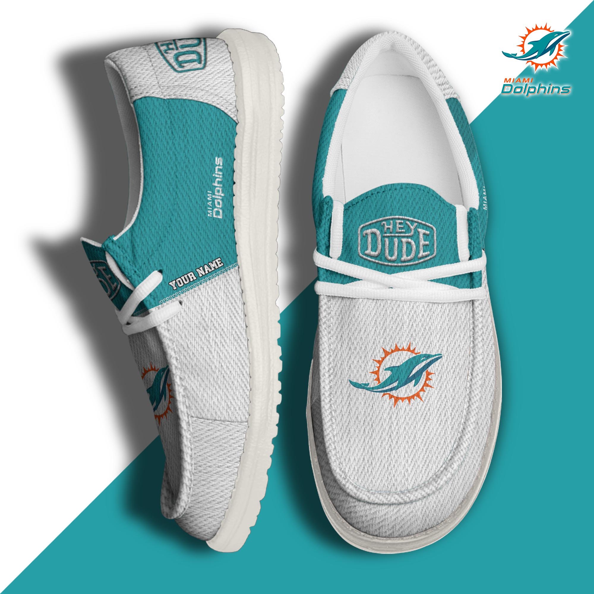 Miami Dolphins Sport Hey Dude Canvas Loafer Shoes 2024 Version Custom Your Name, Sport Team Shoes, Sport Shoes For Fans ETRG-61760