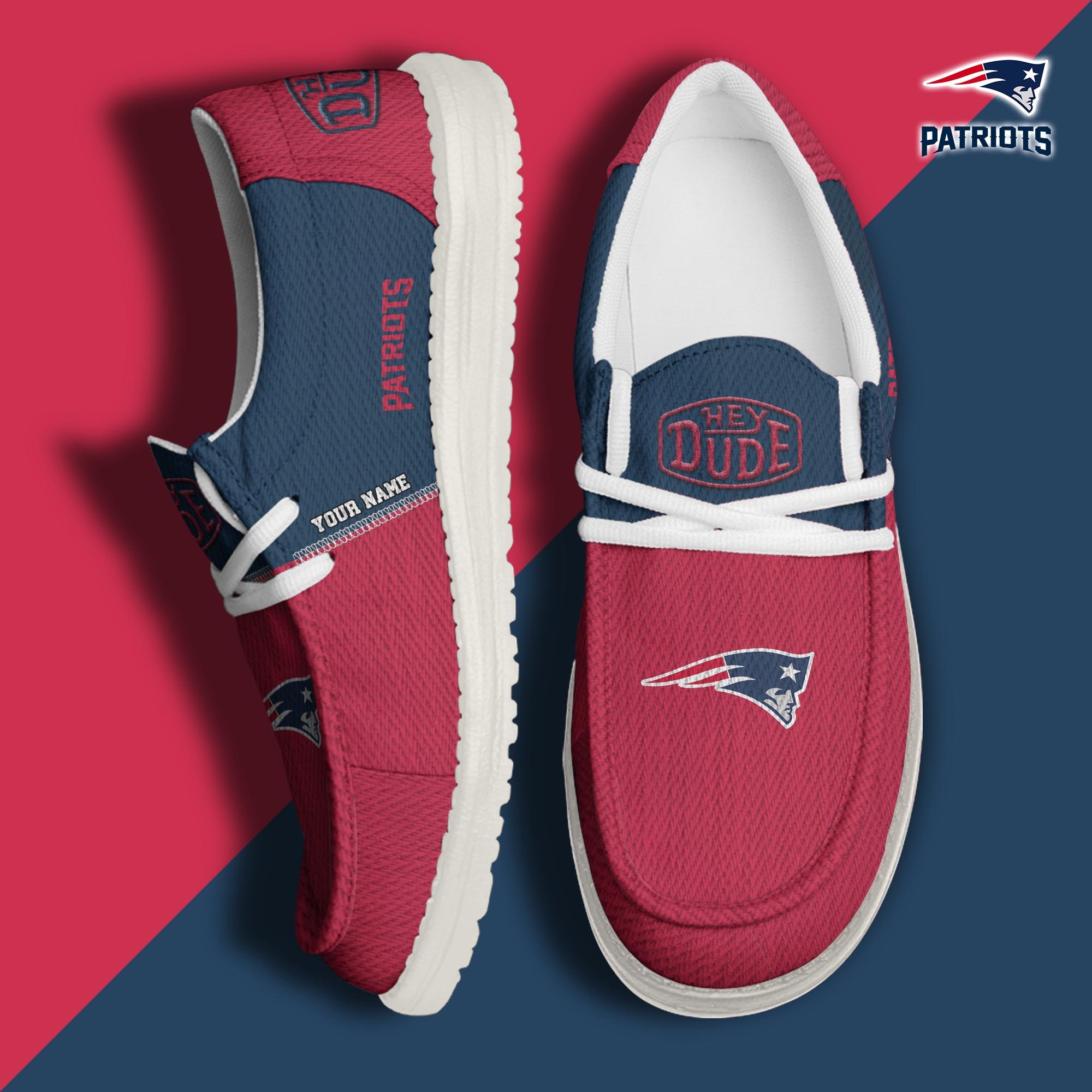 New England Patriots Sport Hey Dude Canvas Loafer Shoes 2024 Version Custom Your Name, Sport Team Shoes, Sport Shoes For Fans ETRG-61760