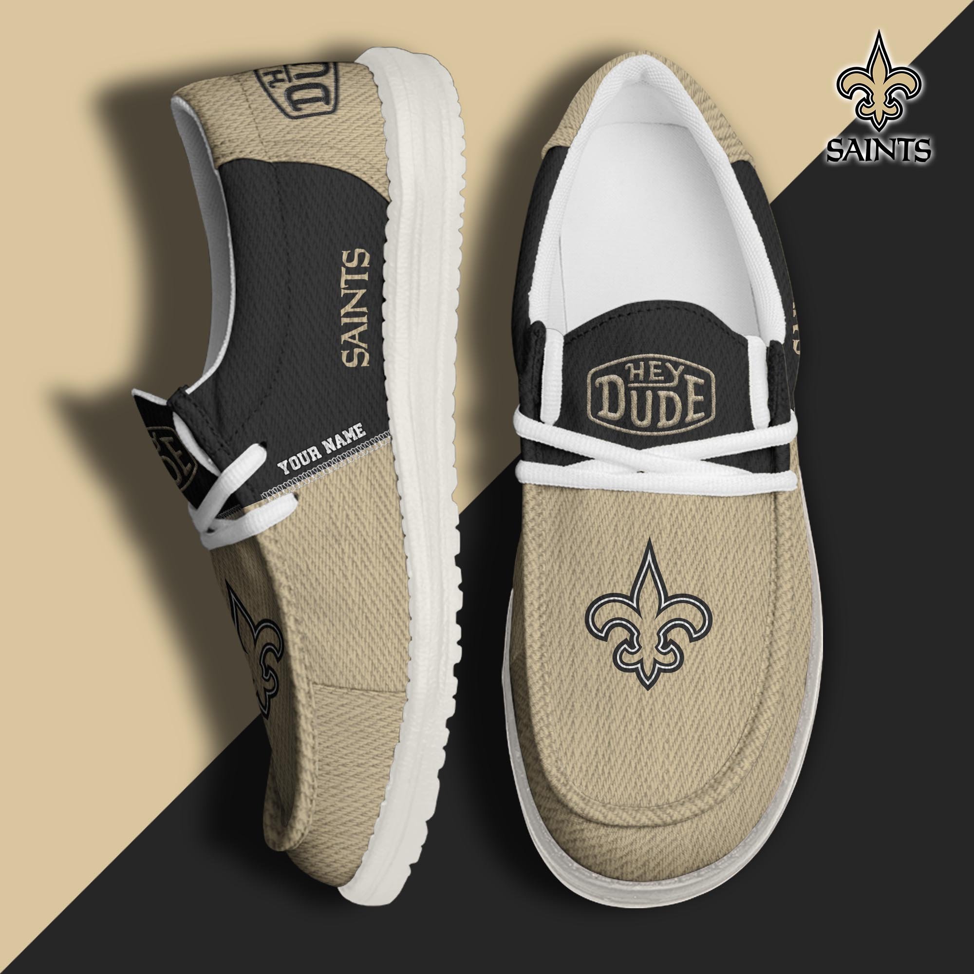 New Orleans Saints Sport Hey Dude Canvas Loafer Shoes 2024 Version Custom Your Name, Sport Team Shoes, Sport Shoes For Fans ETRG-61760