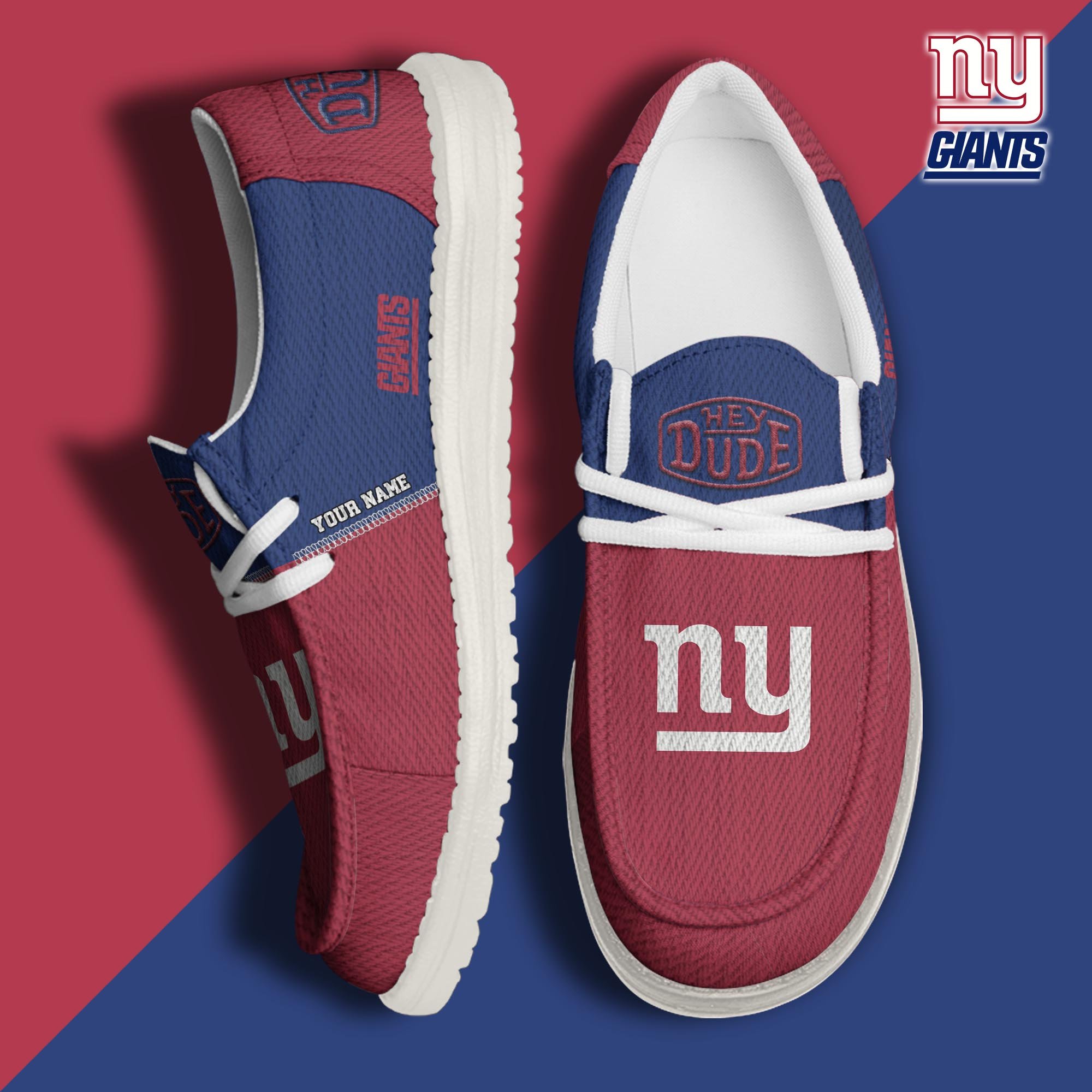 New York Giants Sport Hey Dude Canvas Loafer Shoes 2024 Version Custom Your Name, Sport Team Shoes, Sport Shoes For Fans ETRG-61760