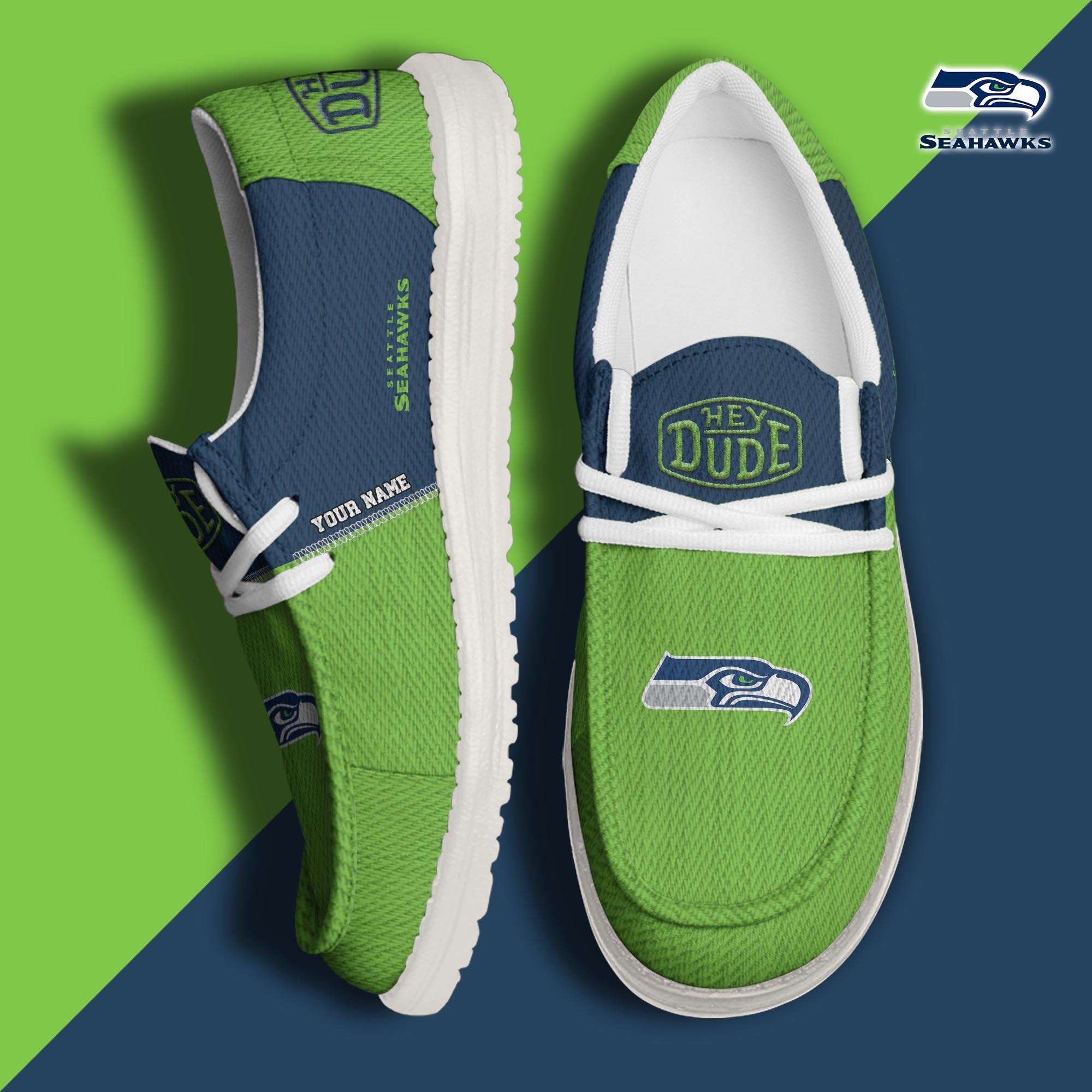 Seattle Seahawks Sport Hey Dude Canvas Loafer Shoes 2024 Version Custom Your Name, Sport Team Shoes, Sport Shoes For Fans ETRG-61760