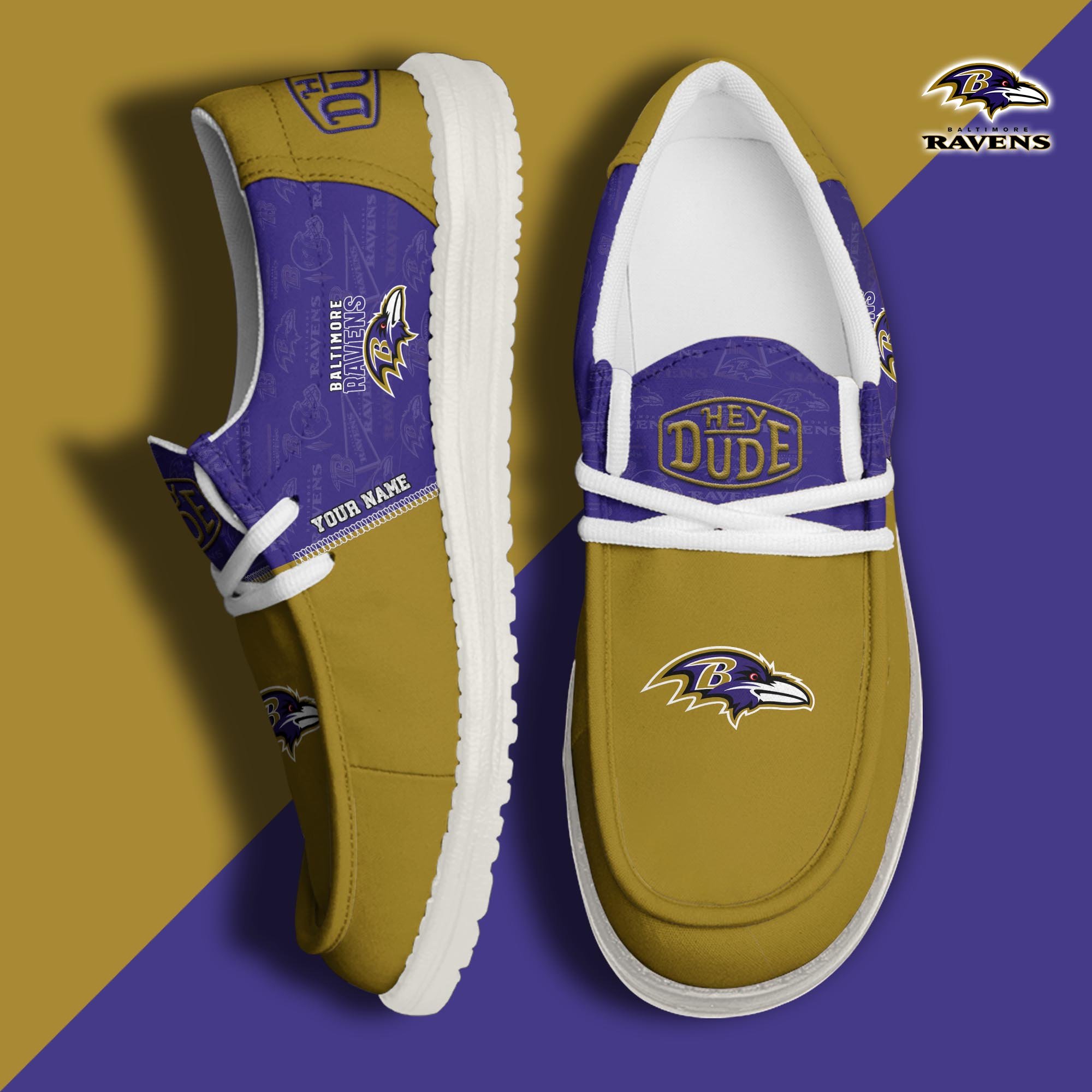 Baltimore Ravens Sport Hey Dude Canvas Loafer Shoes 2024 Version Custom Your Name, Football Shoes, Sport Gifts For Lovers ETRG-61672