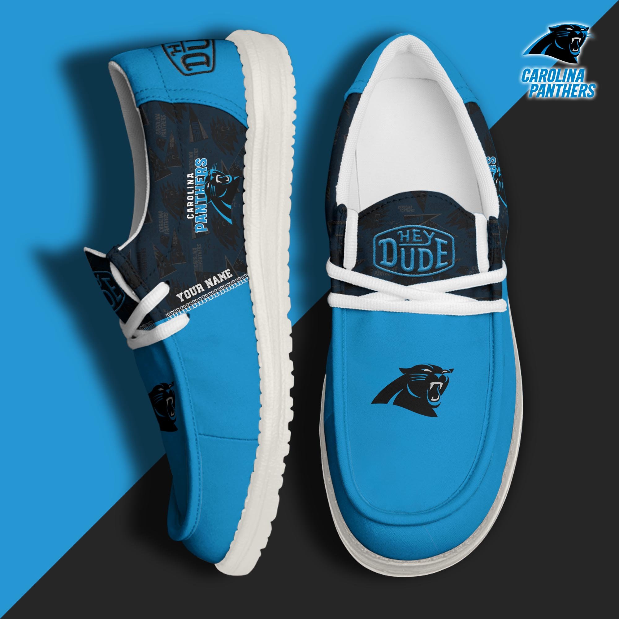 Carolina Panthers Sport Hey Dude Canvas Loafer Shoes 2024 Version Custom Your Name, Football Shoes, Sport Gifts For Lovers ETRG-61672