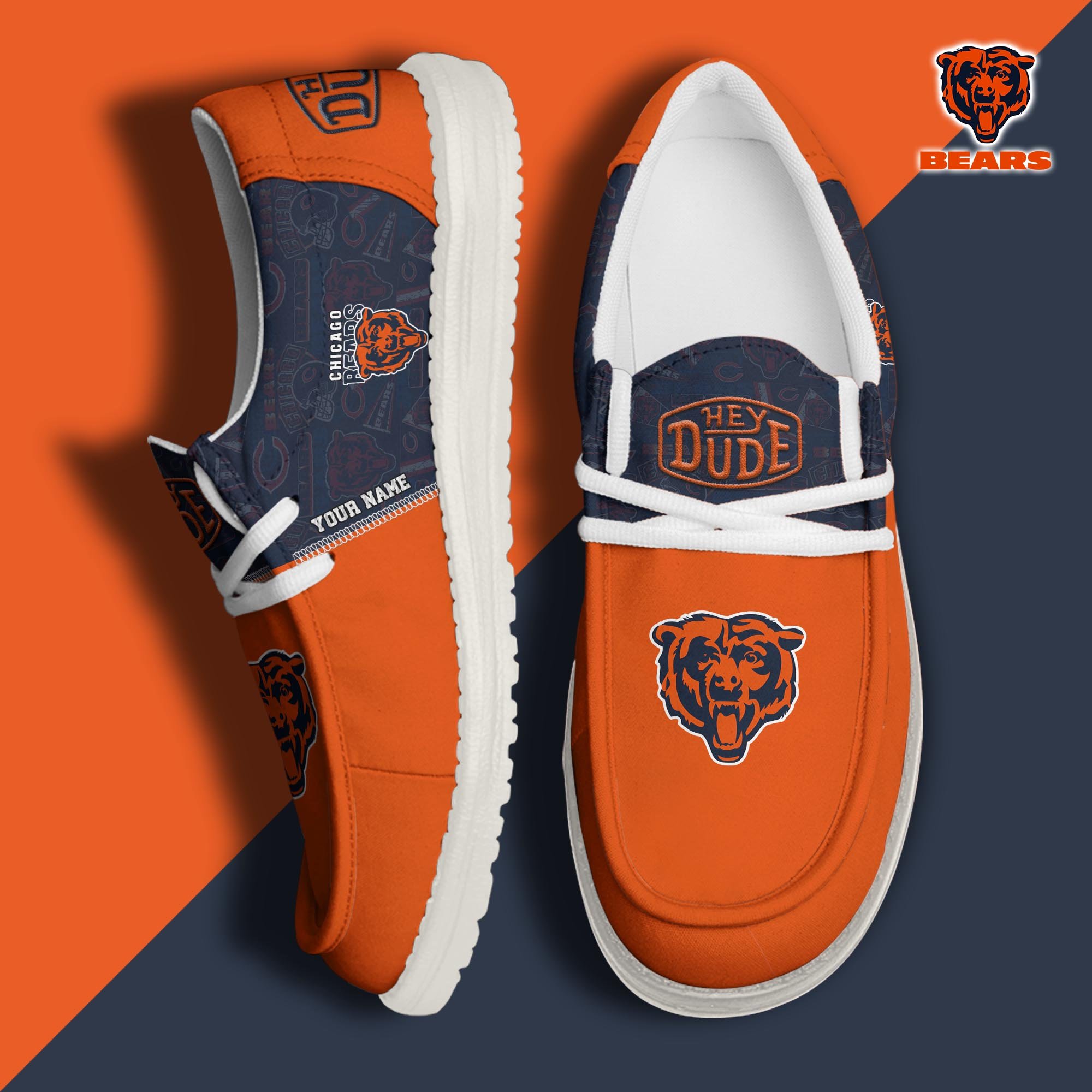 Chicago Bears Sport Hey Dude Canvas Loafer Shoes 2024 Version Custom Your Name, Football Shoes, Sport Gifts For Lovers ETRG-61672