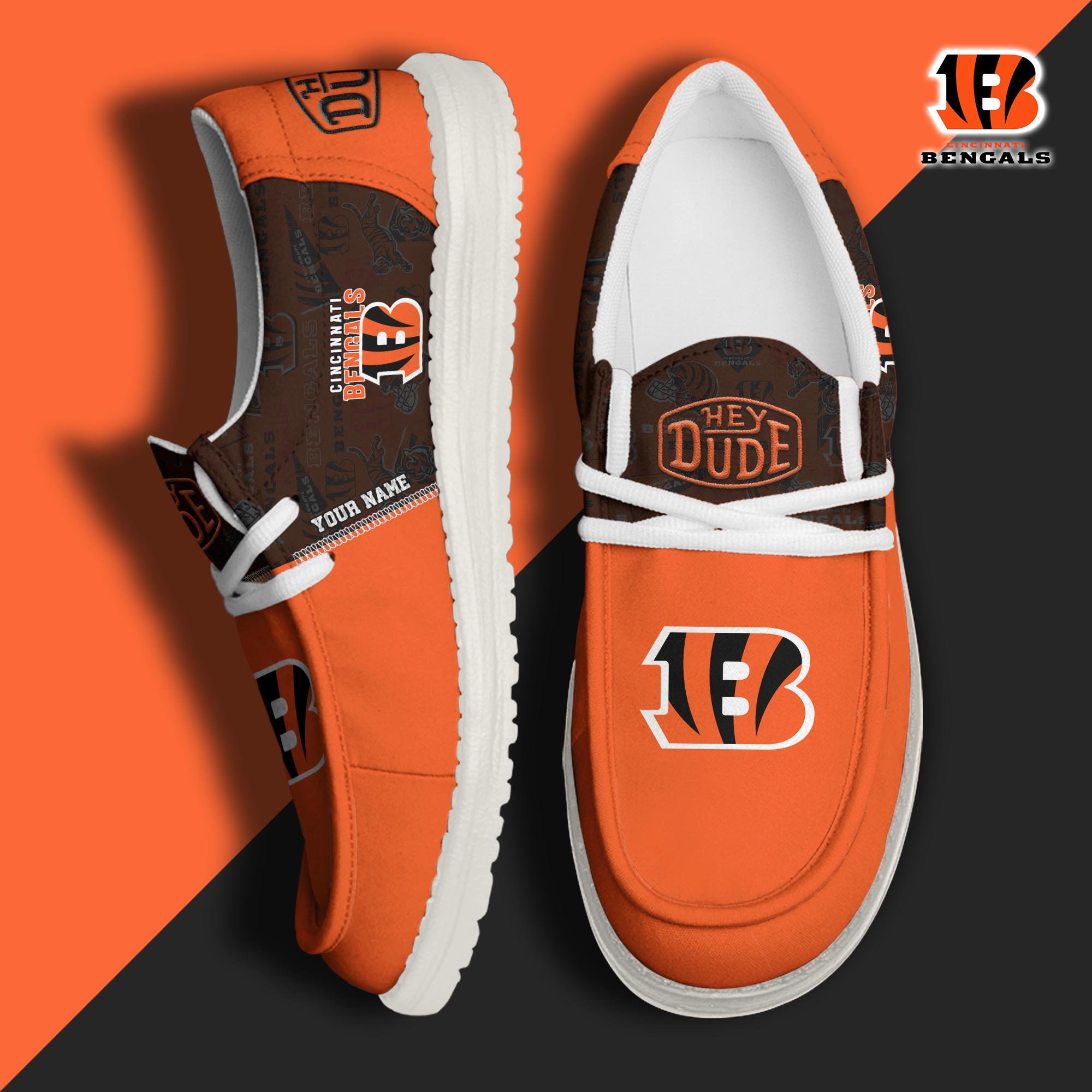 Cincinnati Bengals Sport Hey Dude Canvas Loafer Shoes 2024 Version Custom Your Name, Football Shoes, Sport Gifts For Lovers ETRG-61672