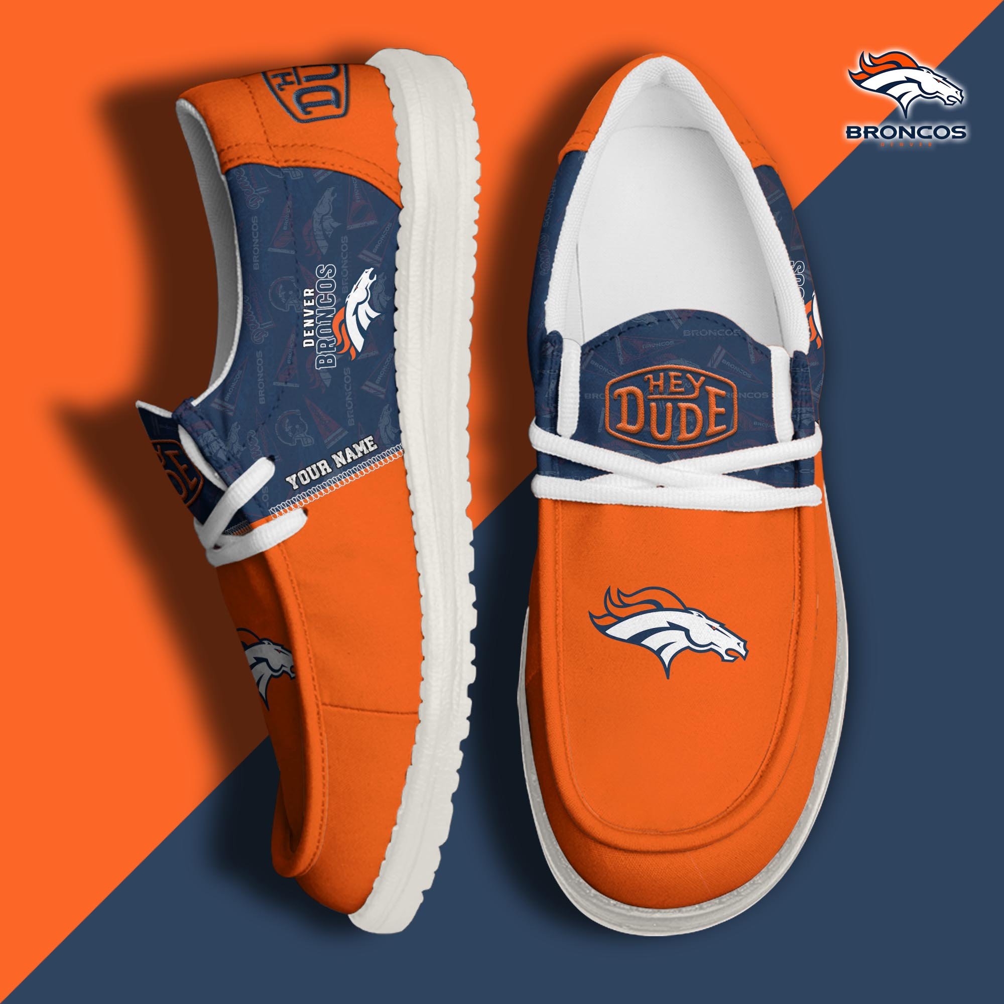 Denver Broncos Sport Hey Dude Canvas Loafer Shoes 2024 Version Custom Your Name, Football Shoes, Sport Gifts For Lovers ETRG-61672