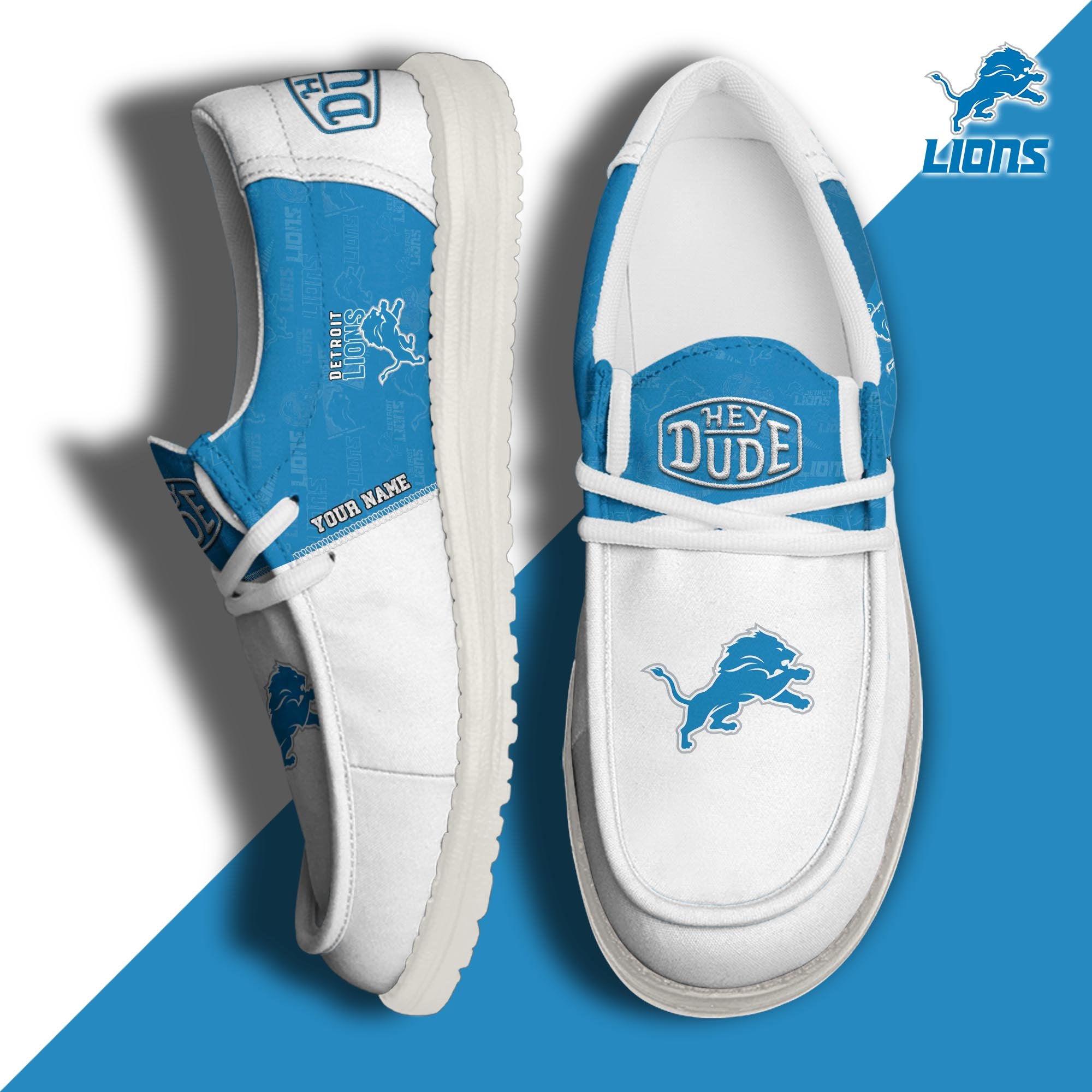 Detroit Lions Sport Hey Dude Canvas Loafer Shoes 2024 Version Custom Your Name, Football Shoes, Sport Gifts For Lovers ETRG-61672