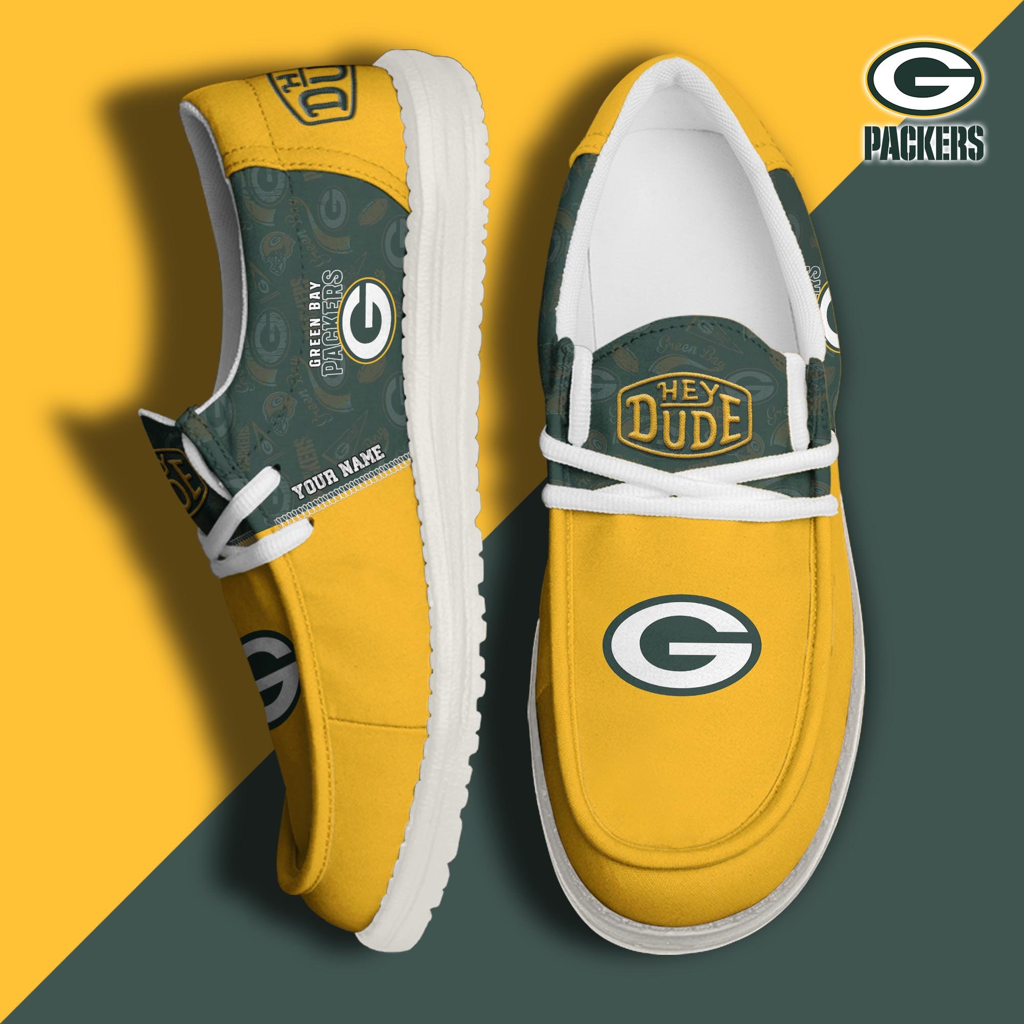 Green Bay Packers Sport Hey Dude Canvas Loafer Shoes 2024 Version Custom Your Name, Football Shoes, Sport Gifts For Lovers ETRG-61672