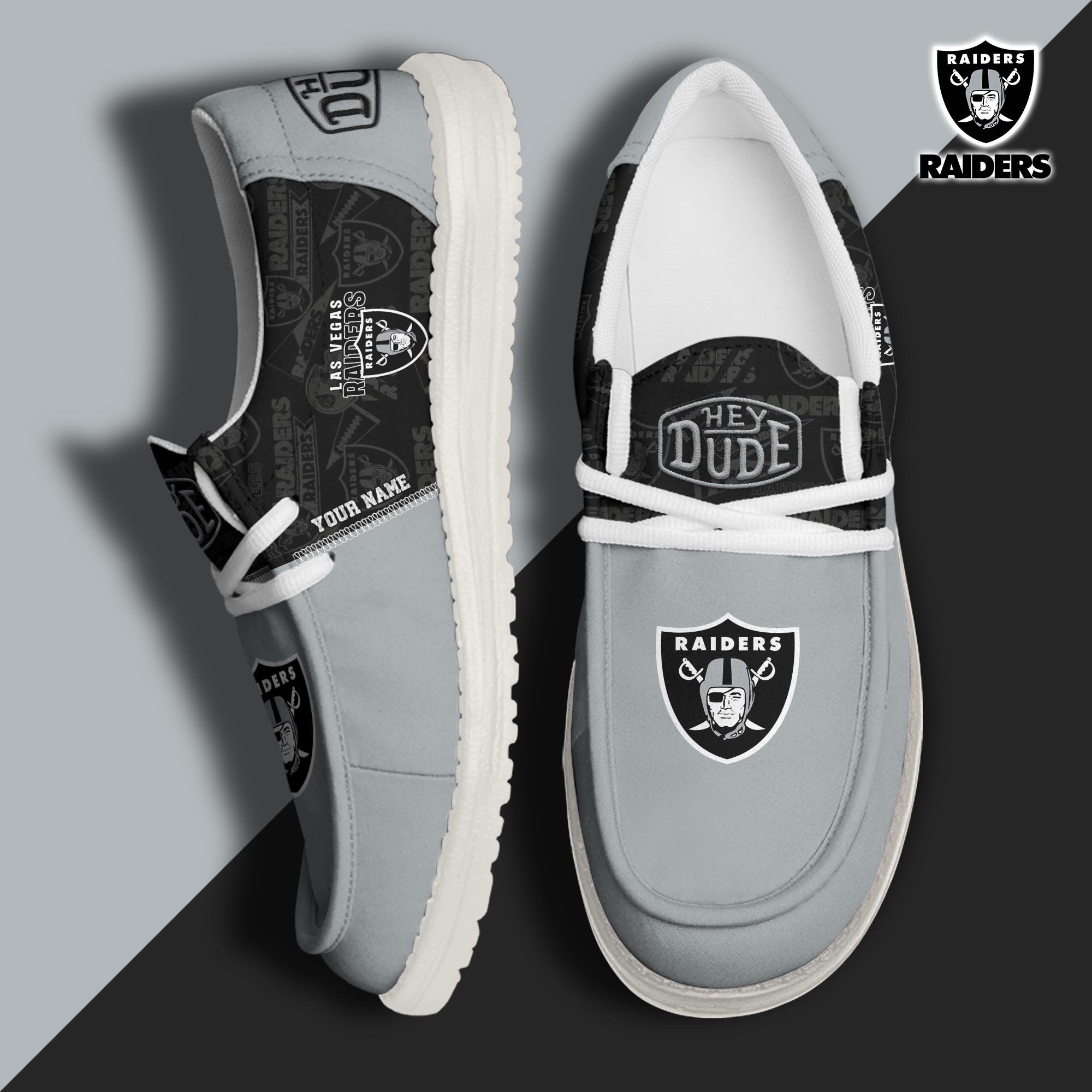 Las Vegas Raiders Sport Hey Dude Canvas Loafer Shoes 2024 Version Custom Your Name, Football Shoes, Sport Gifts For Lovers ETRG-61672