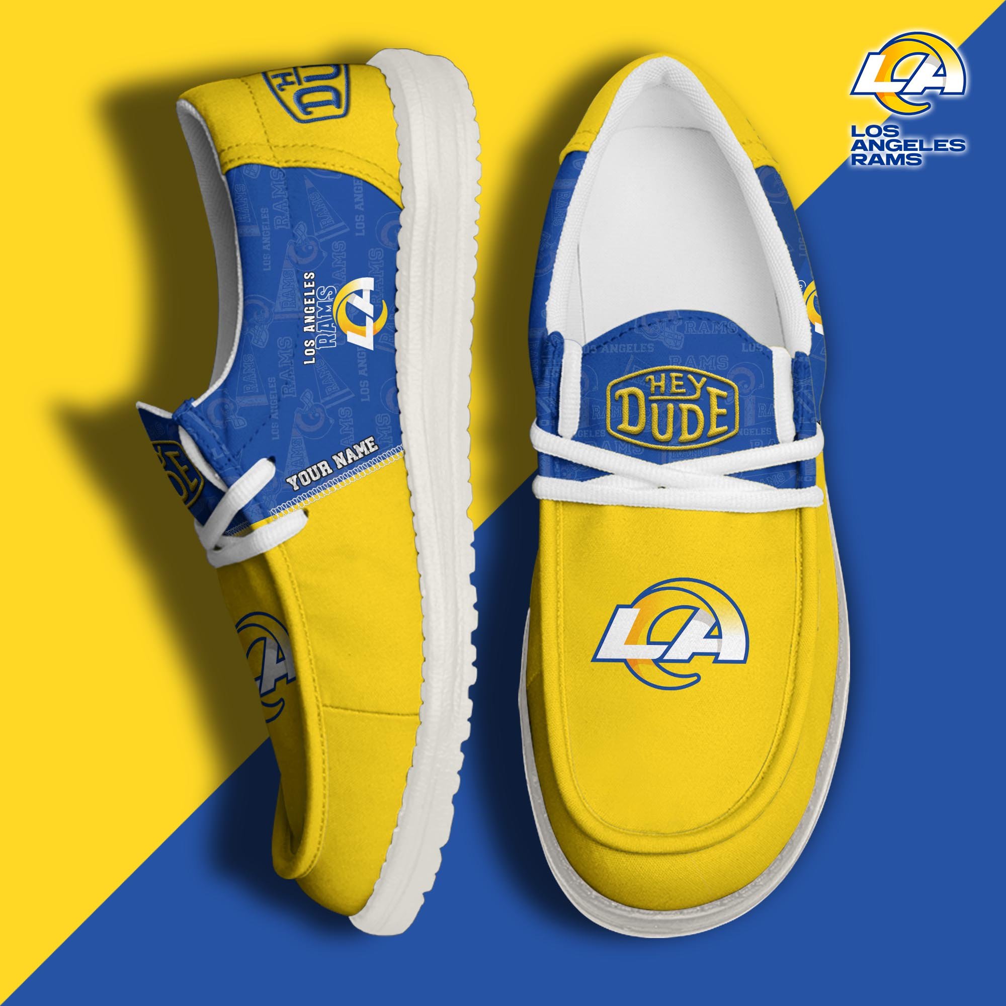 Los Angeles Rams Sport Hey Dude Canvas Loafer Shoes 2024 Version Custom Your Name, Football Shoes, Sport Gifts For Lovers ETRG-61672