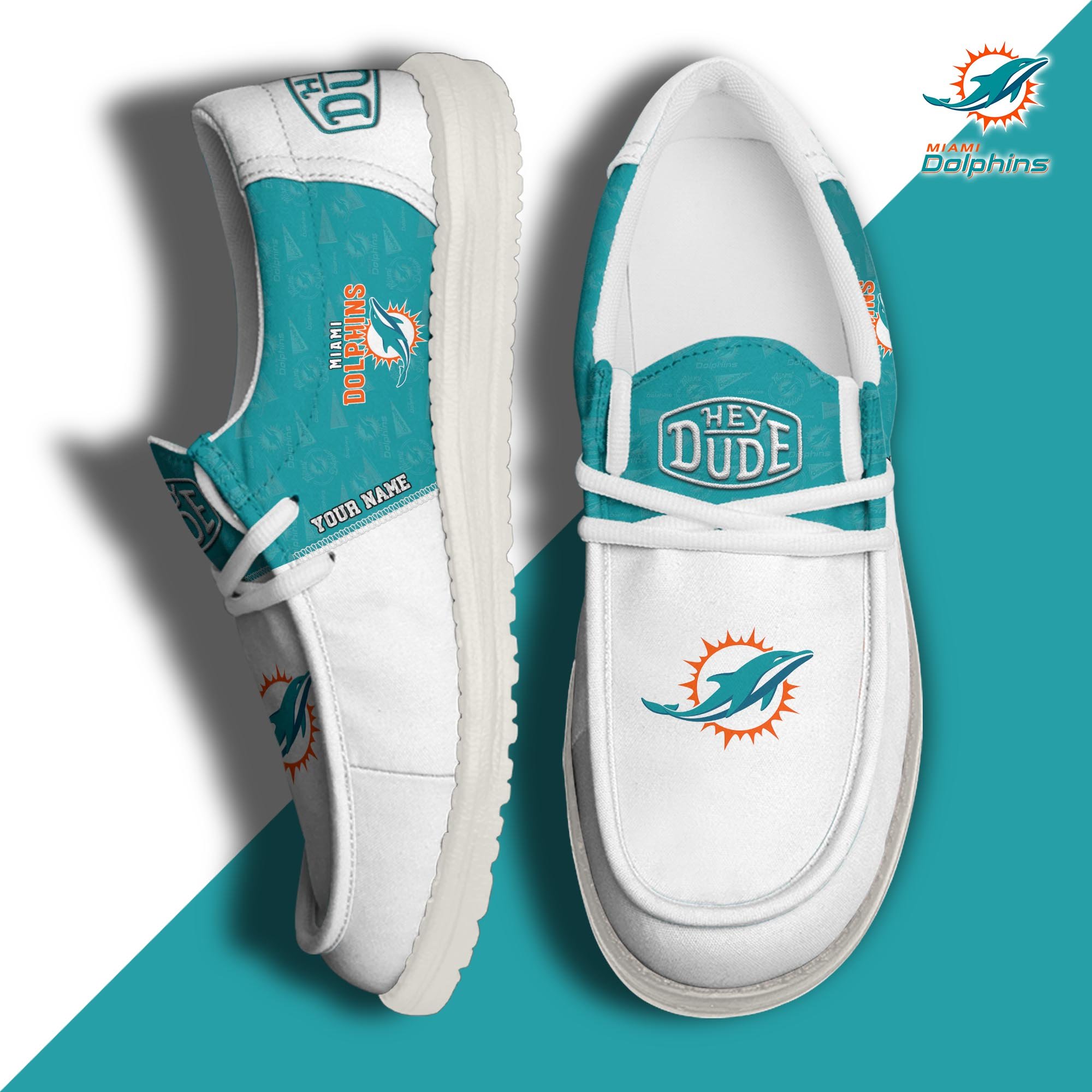 Miami Dolphins Sport Hey Dude Canvas Loafer Shoes 2024 Version Custom Your Name, Football Shoes, Sport Gifts For Lovers ETRG-61672