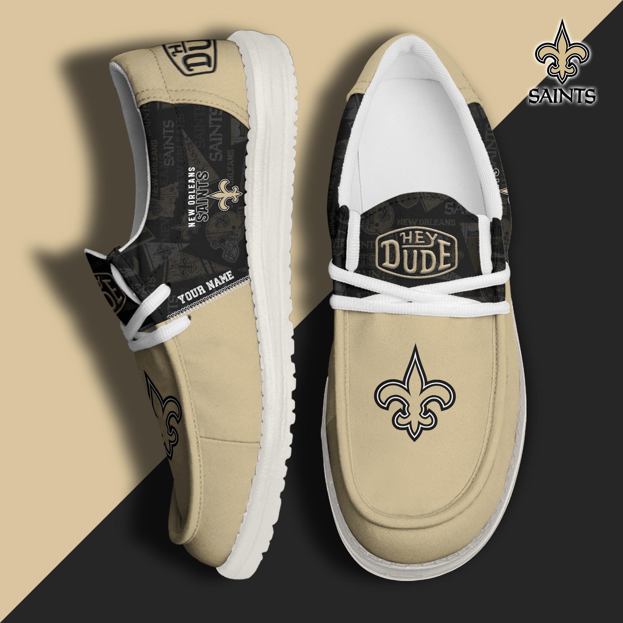 New Orleans Saints Sport Hey Dude Canvas Loafer Shoes 2024 Version Custom Your Name, Football Shoes, Sport Gifts For Lovers ETRG-61672