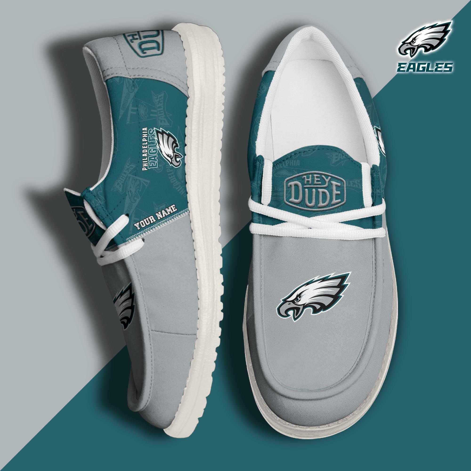 Philadelphia Eagles Sport Hey Dude Canvas Loafer Shoes 2024 Version Custom Your Name, Football Shoes, Sport Gifts For Lovers ETRG-61672