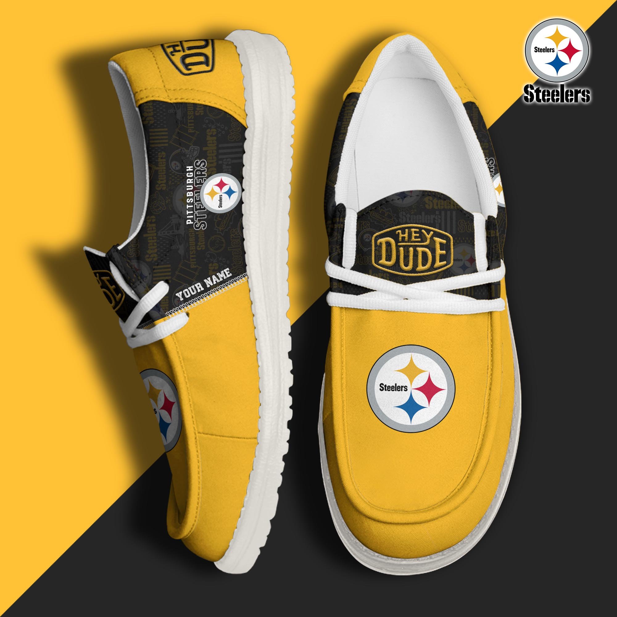 Pittsburgh Steelers Sport Hey Dude Canvas Loafer Shoes 2024 Version Custom Your Name, Football Shoes, Sport Gifts For Lovers ETRG-61672