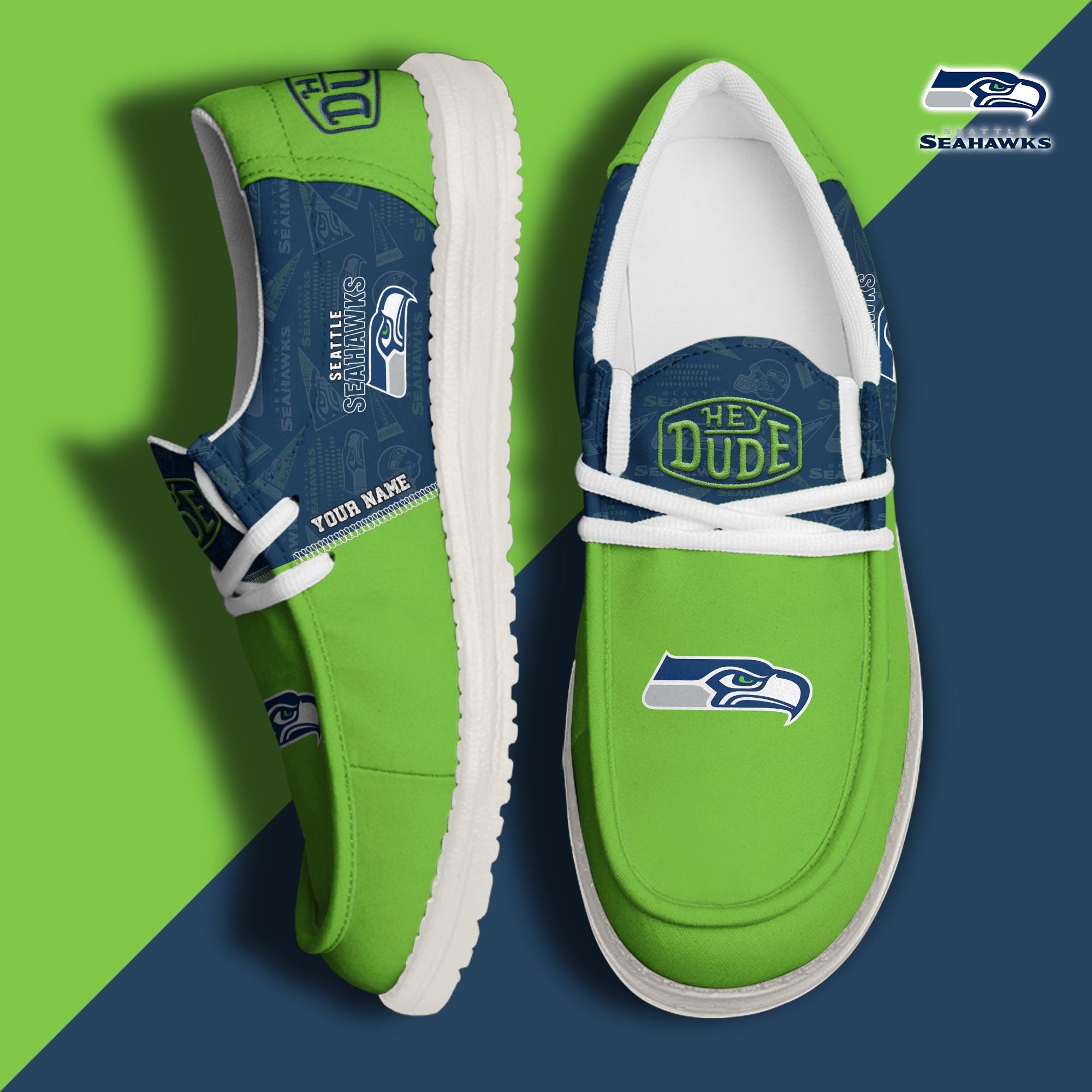 Seattle Seahawks Sport Hey Dude Canvas Loafer Shoes 2024 Version Custom Your Name, Football Shoes, Sport Gifts For Lovers ETRG-61672