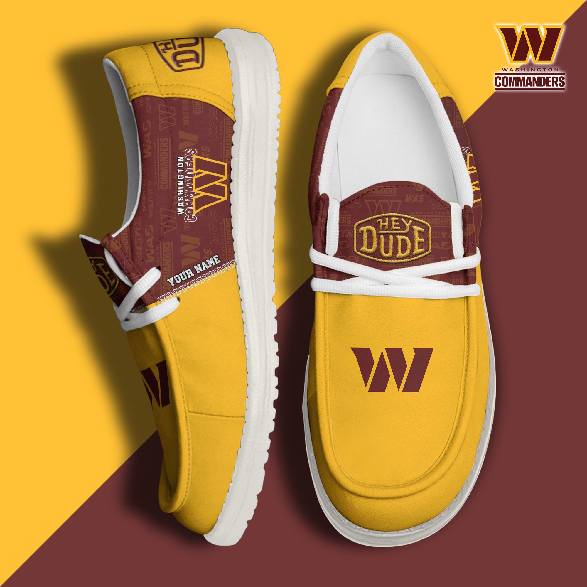 Washington Commanders Sport Hey Dude Canvas Loafer Shoes 2024 Version Custom Your Name, Football Shoes, Sport Gifts For Lovers ETRG-61672