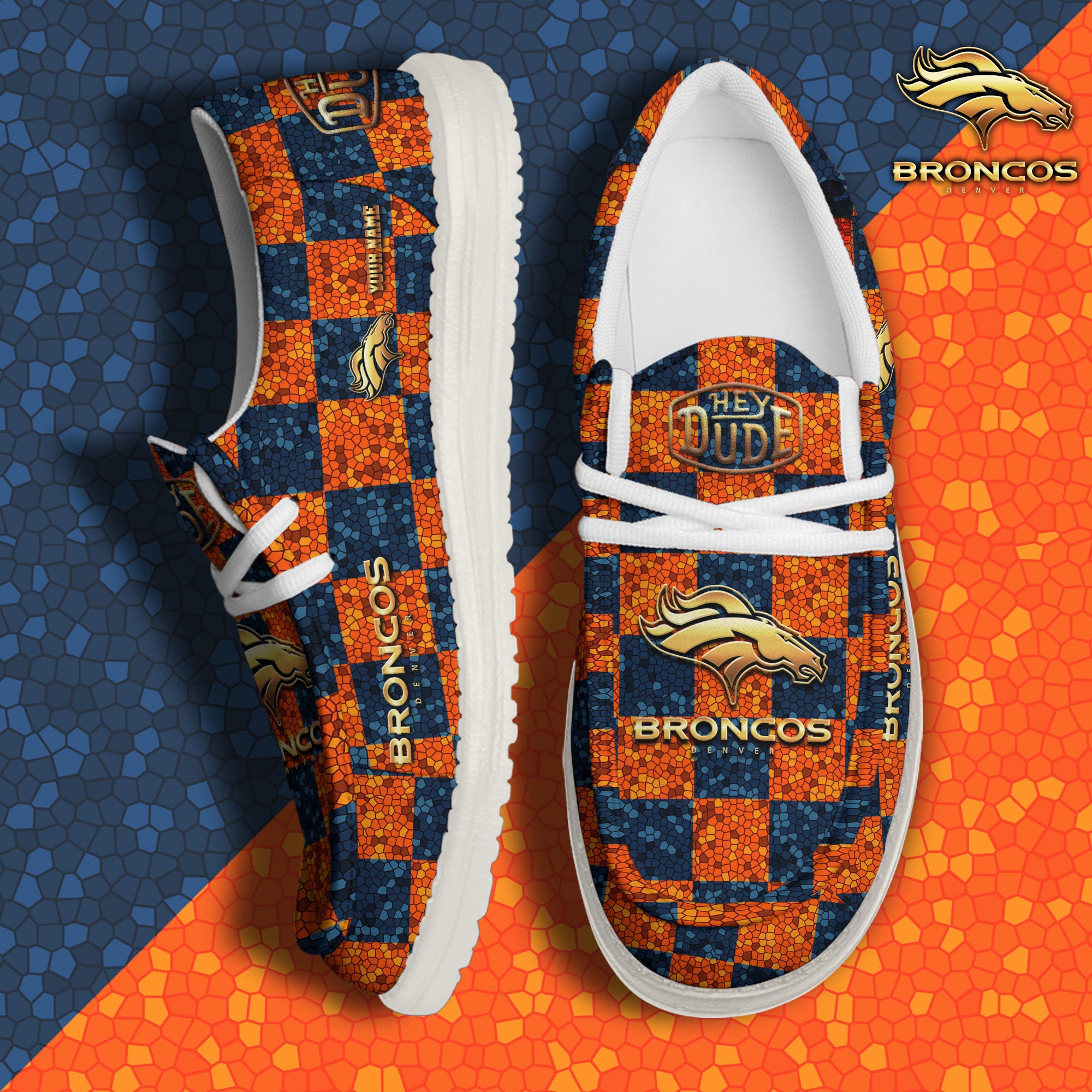 Denver Broncos Hey Dude Canvas Loafer Shoes 2024 Version Custom Your Name, Football Shoes For Fans, Sport Gifts ETRG-61670