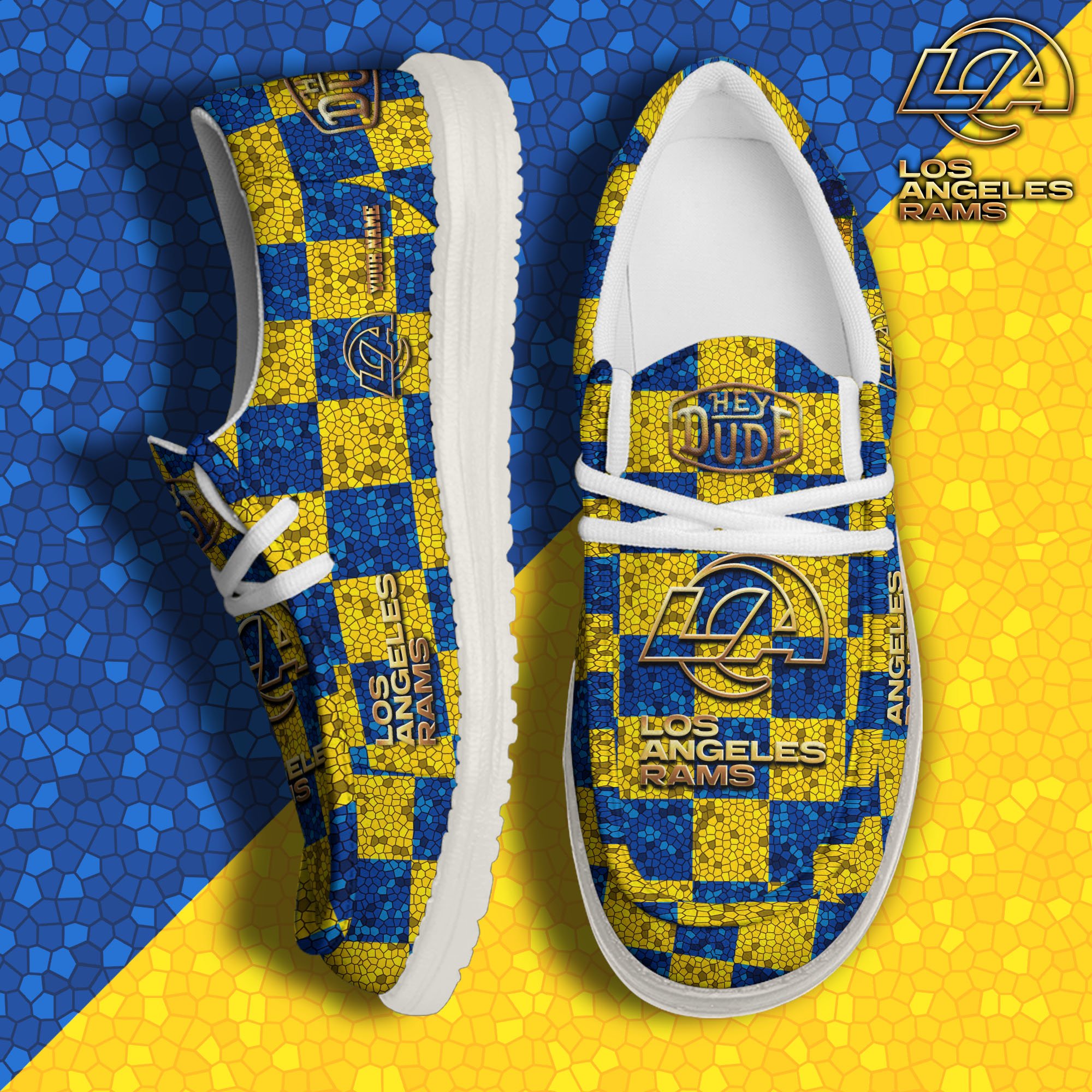 Los Angeles Rams Hey Dude Canvas Loafer Shoes 2024 Version Custom Your Name, Football Shoes For Fans, Sport Gifts ETRG-61670