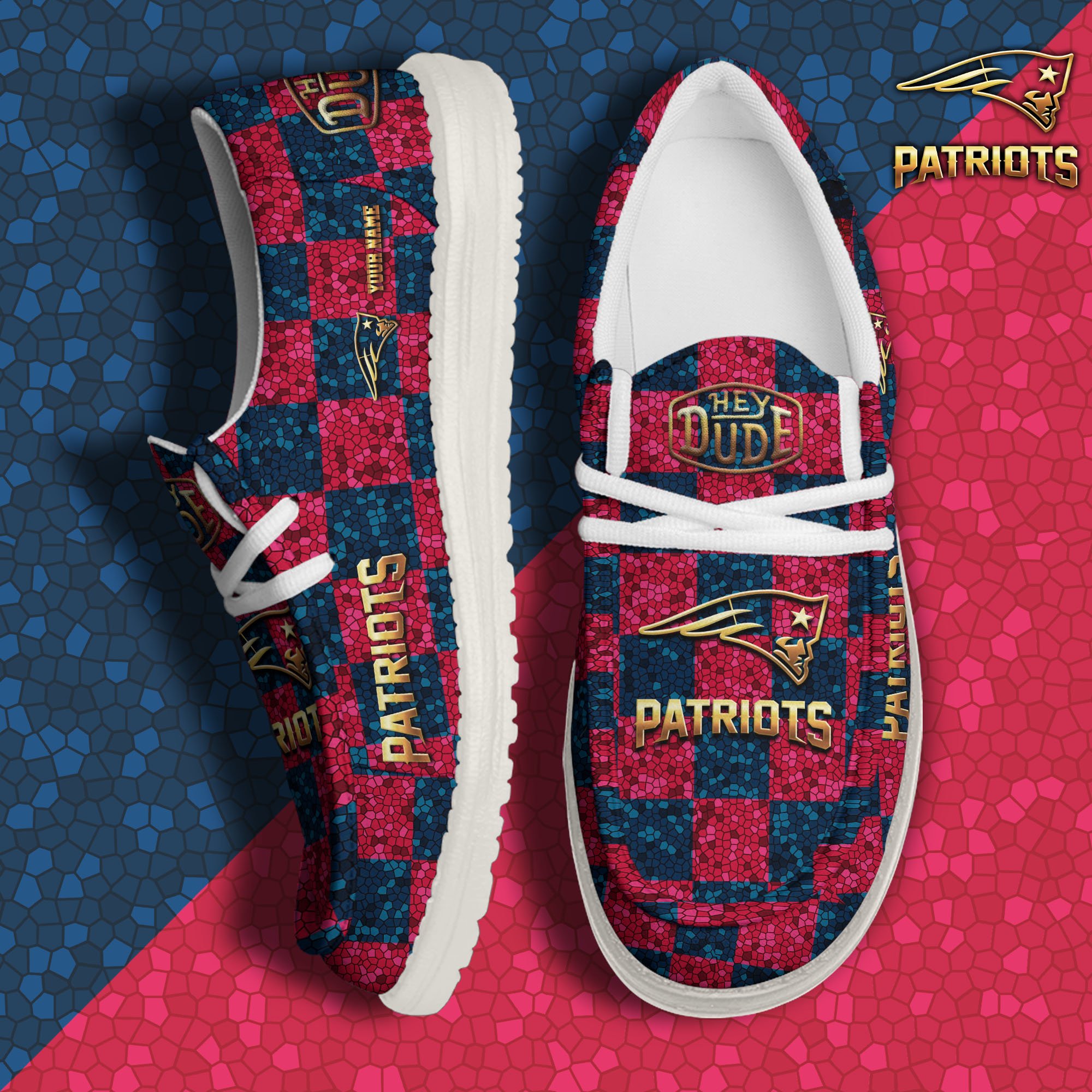 New England Patriots Hey Dude Canvas Loafer Shoes 2024 Version Custom Your Name, Football Shoes For Fans, Sport Gifts ETRG-61670