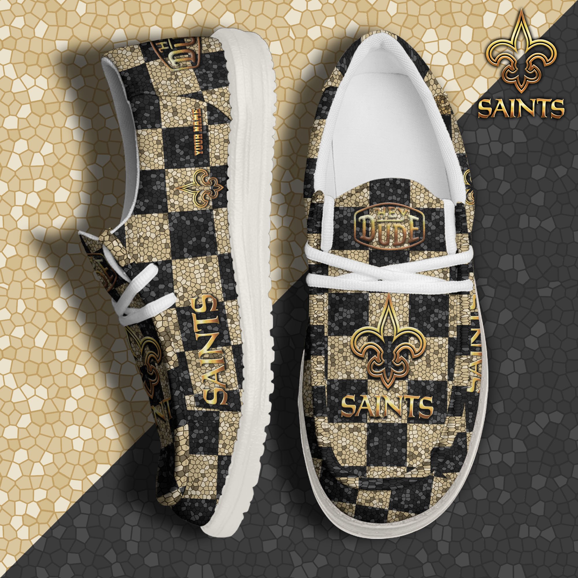 New Orleans Saints Hey Dude Canvas Loafer Shoes 2024 Version Custom Your Name, Football Shoes For Fans, Sport Gifts ETRG-61670