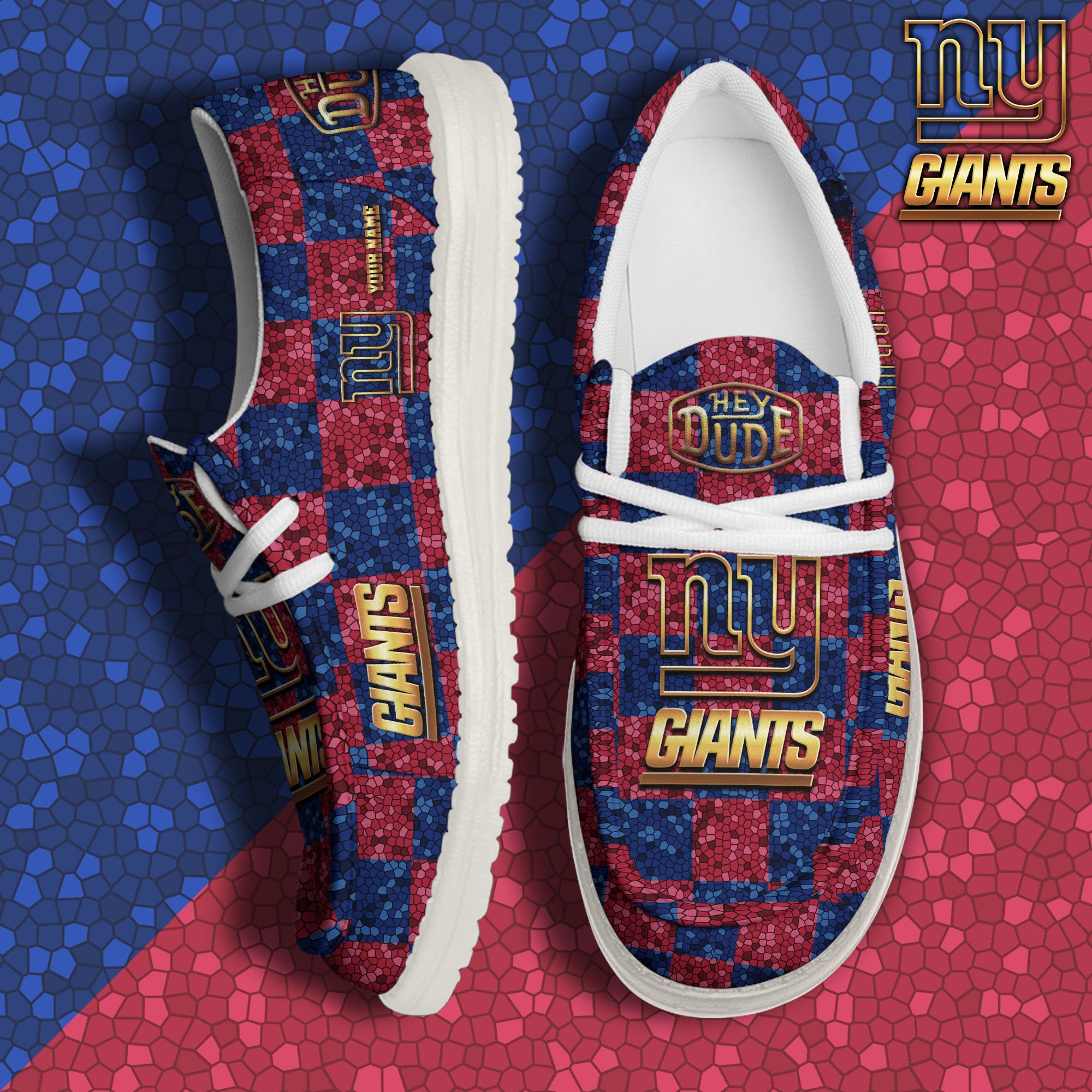 New York Giants Hey Dude Canvas Loafer Shoes 2024 Version Custom Your Name, Football Shoes For Fans, Sport Gifts ETRG-61670