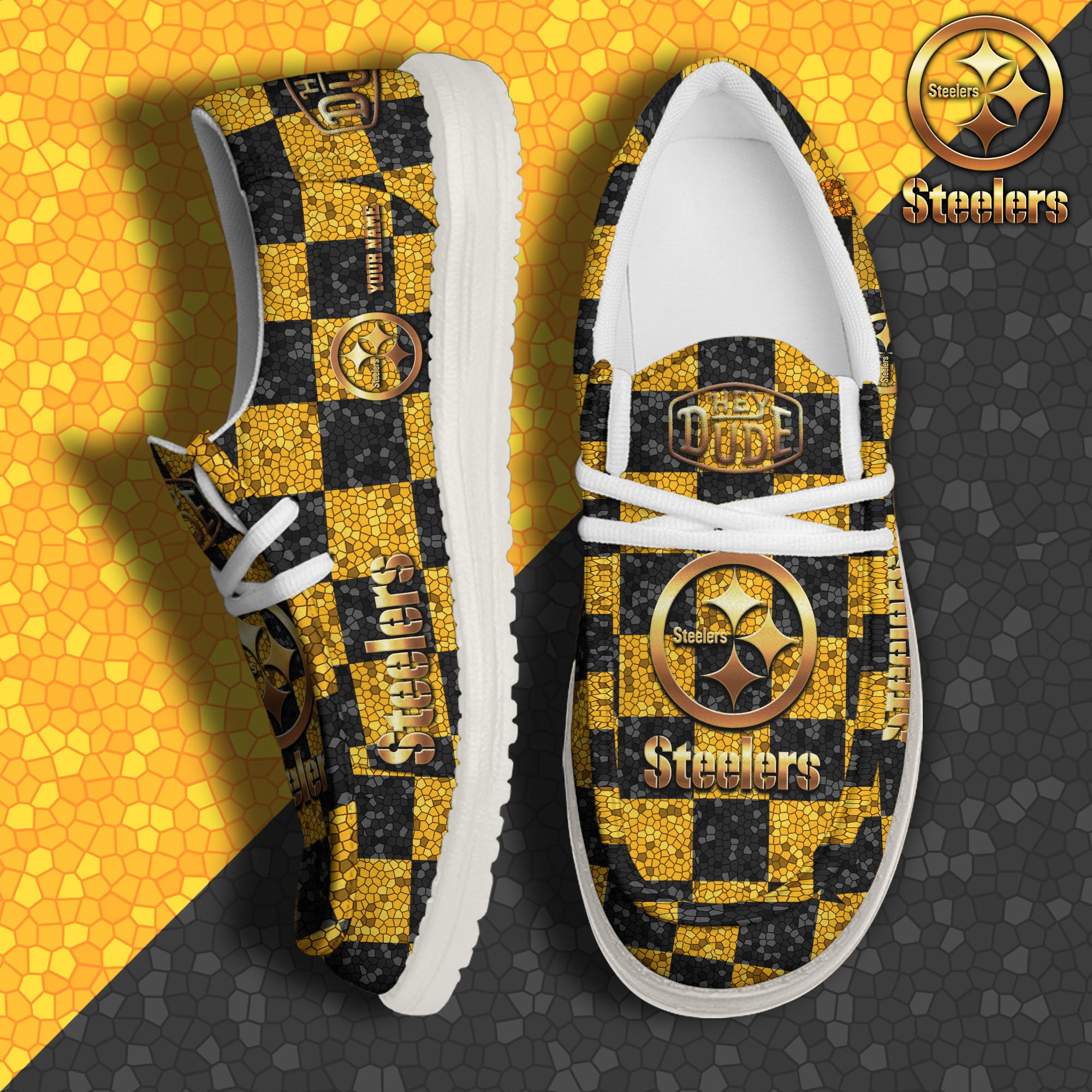 01 Pittsburgh Steelers Hey Dude Canvas Loafer Shoes 2024 Version Custom Your Name, Football Shoes For Fans, Sport Gifts ETRG-61670