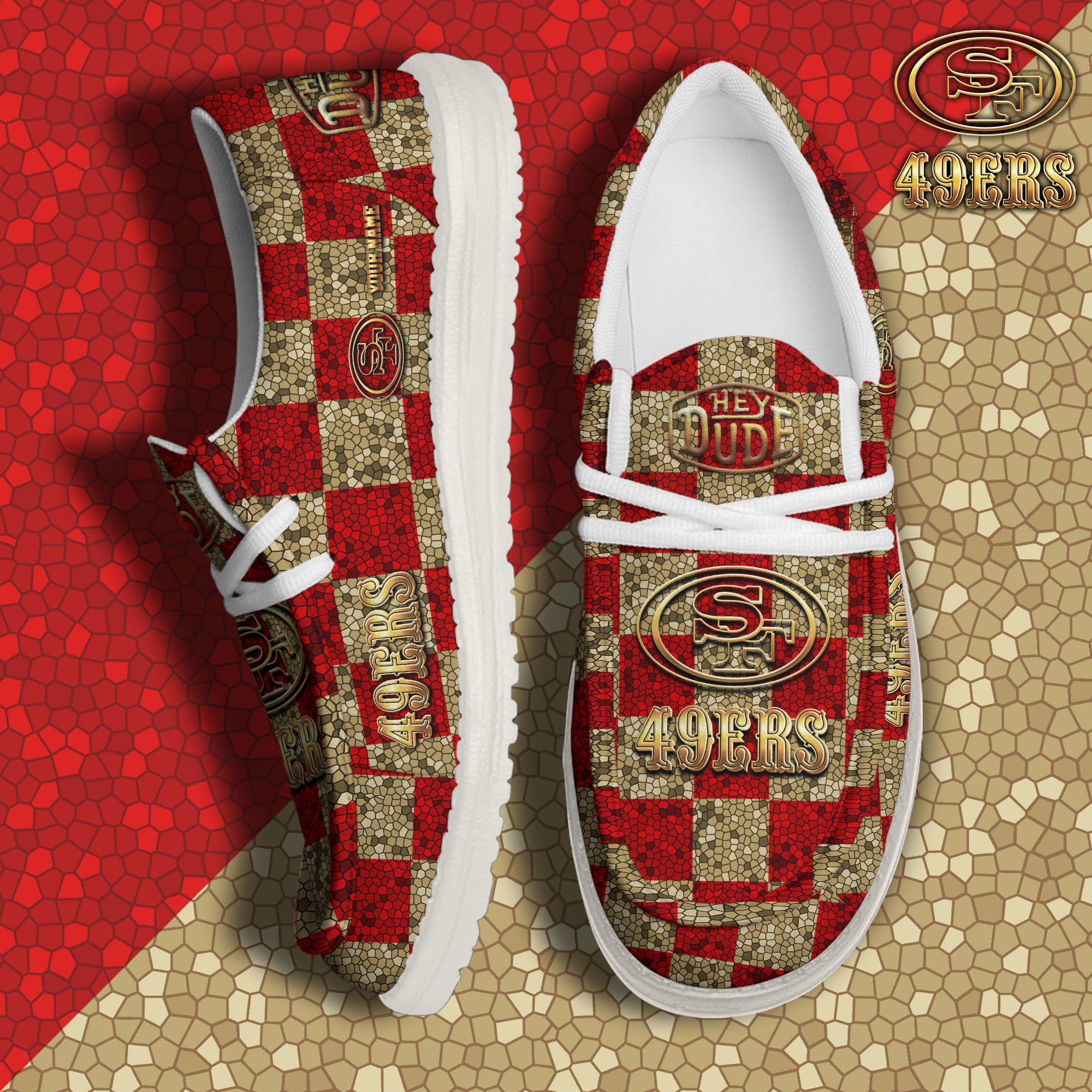 01 San Francisco 49ers Hey Dude Canvas Loafer Shoes 2024 Version Custom Your Name, Football Shoes For Fans, Sport Gifts ETRG-61670