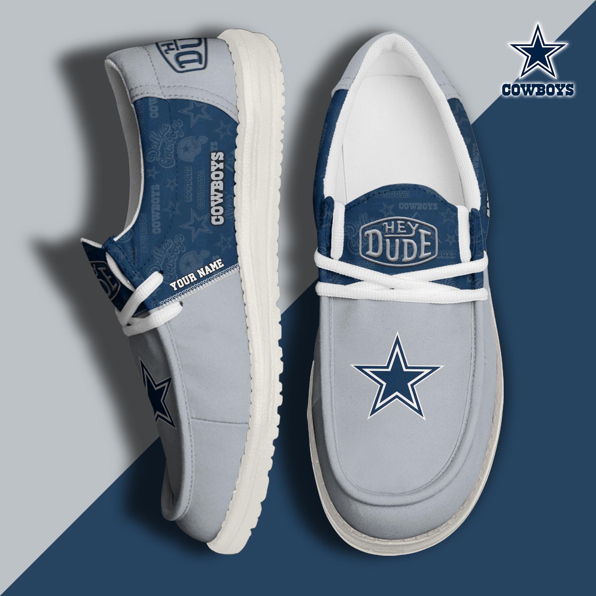 Dallas Cowboys Sport Hey Dude Canvas Loafer Shoes 2024 Version Custom Your Name, Football Shoes, Sport Team Shoes, Sport Gifts ETRG-61673