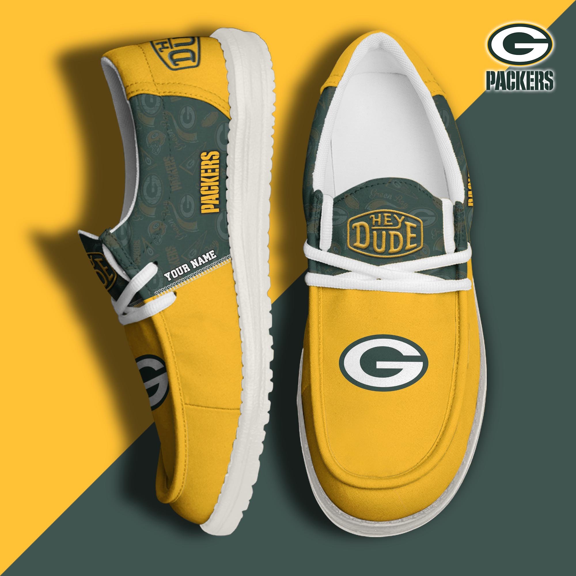 Green Bay Packers Sport Hey Dude Canvas Loafer Shoes 2024 Version Custom Your Name, Football Shoes, Sport Team Shoes, Sport Gifts ETRG-61673