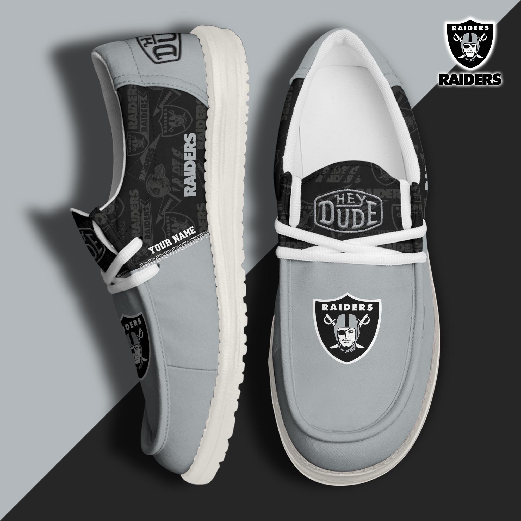 Las Vegas Raiders Sport Hey Dude Canvas Loafer Shoes 2024 Version Custom Your Name, Football Shoes, Sport Team Shoes, Sport Gifts ETRG-61673