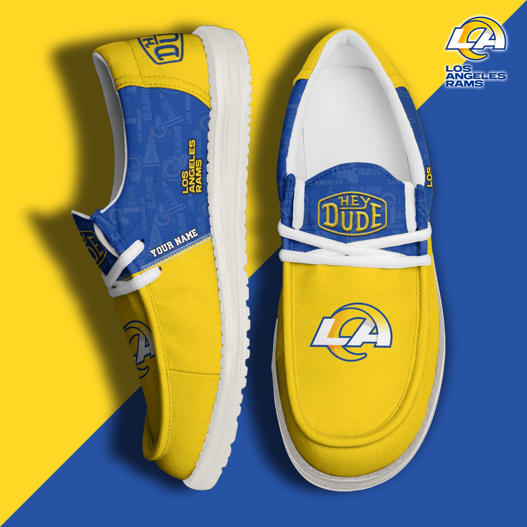 Los Angeles Rams Sport Hey Dude Canvas Loafer Shoes 2024 Version Custom Your Name, Football Shoes, Sport Team Shoes, Sport Gifts ETRG-61673