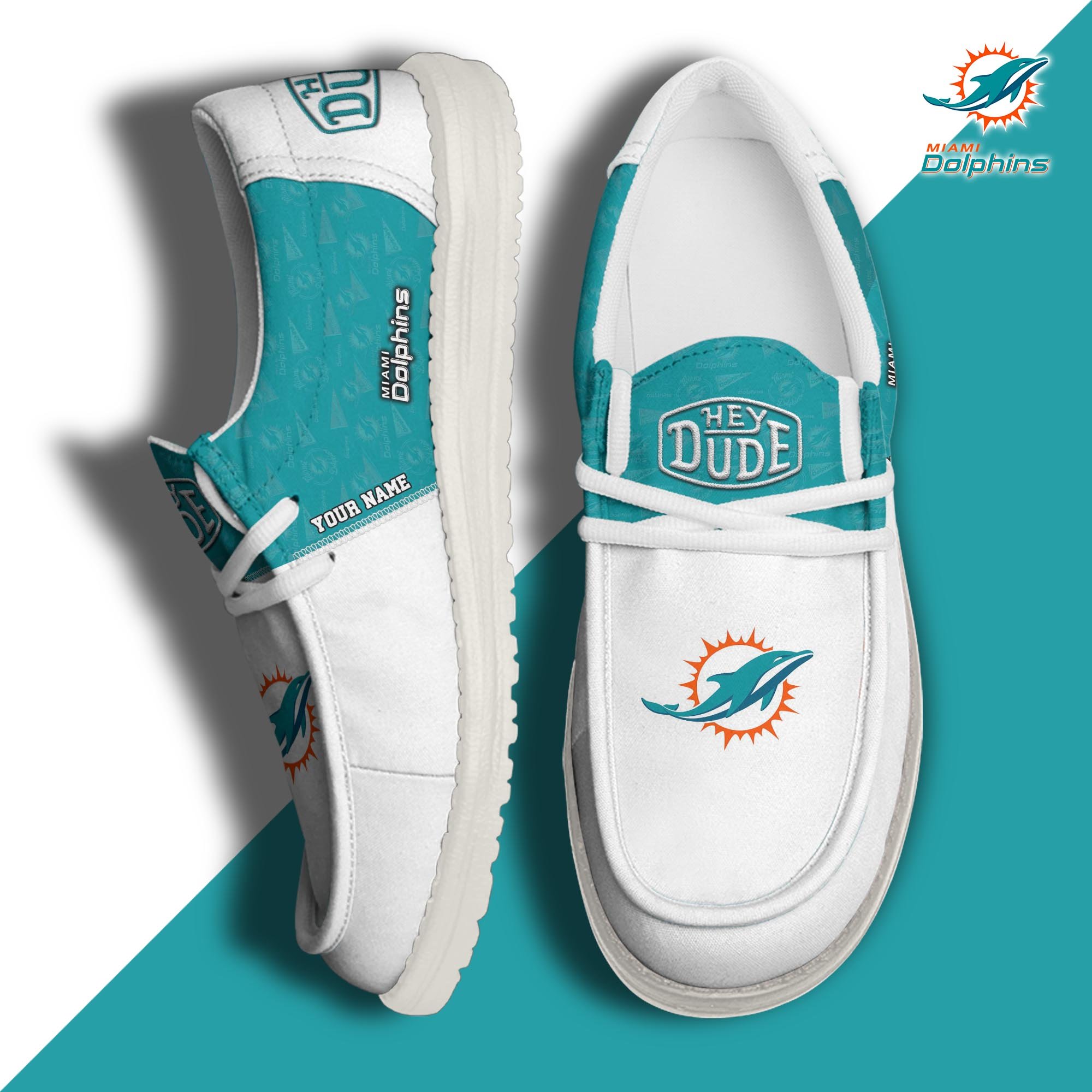 Miami Dolphins Sport Hey Dude Canvas Loafer Shoes 2024 Version Custom Your Name, Football Shoes, Sport Team Shoes, Sport Gifts ETRG-61673