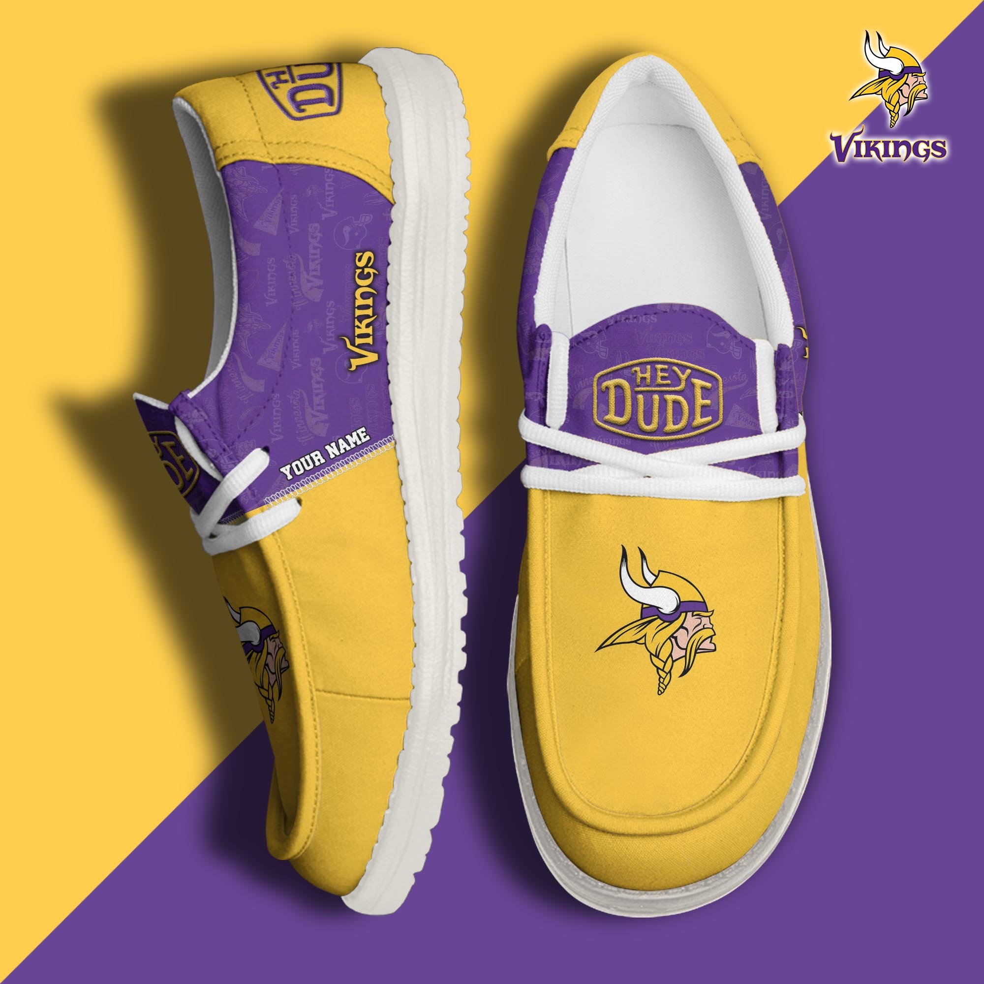 Minnesota Vikings Sport Hey Dude Canvas Loafer Shoes 2024 Version Custom Your Name, Football Shoes, Sport Team Shoes, Sport Gifts ETRG-61673