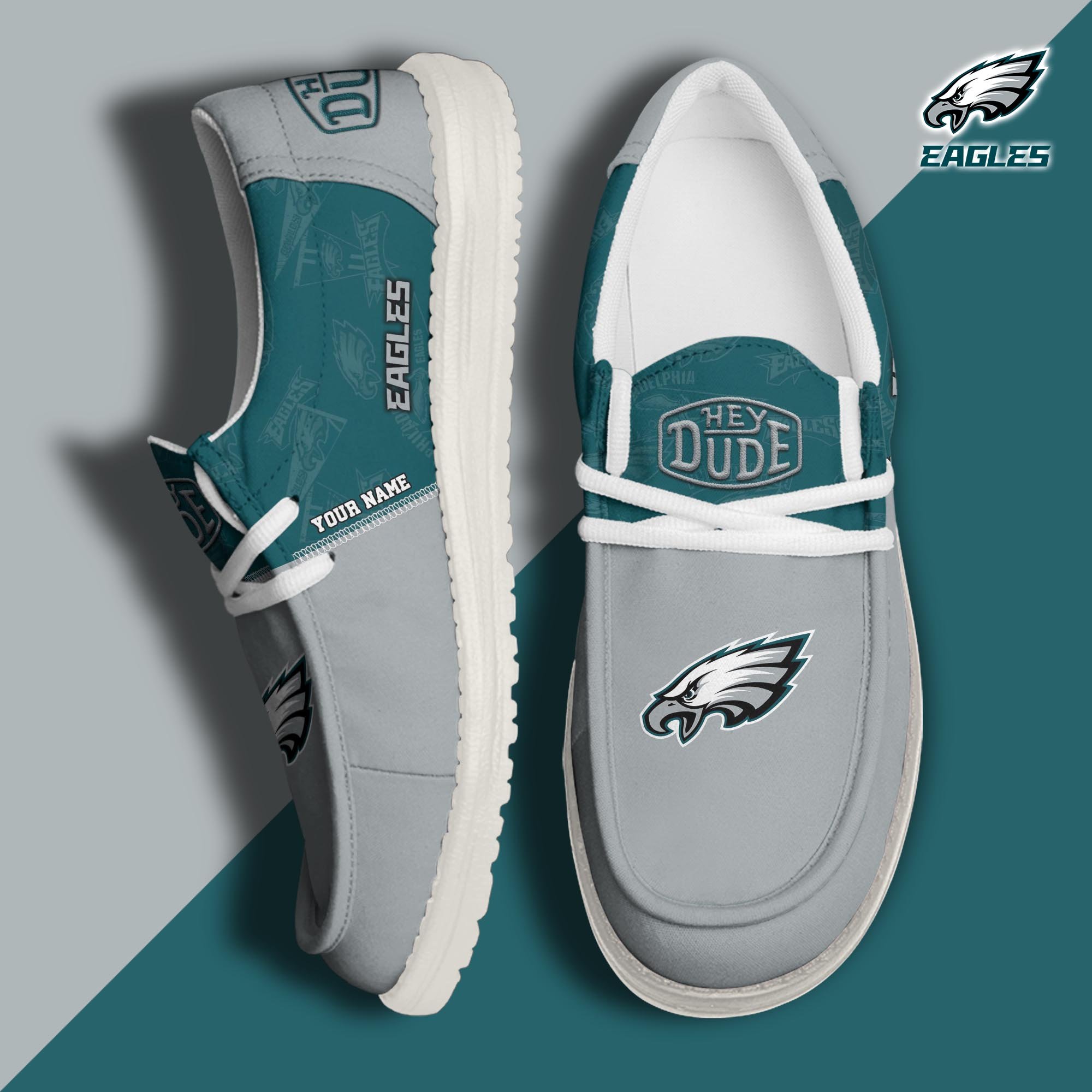 Philadelphia Eagles Sport Hey Dude Canvas Loafer Shoes 2024 Version Custom Your Name, Football Shoes, Sport Team Shoes, Sport Gifts ETRG-61673