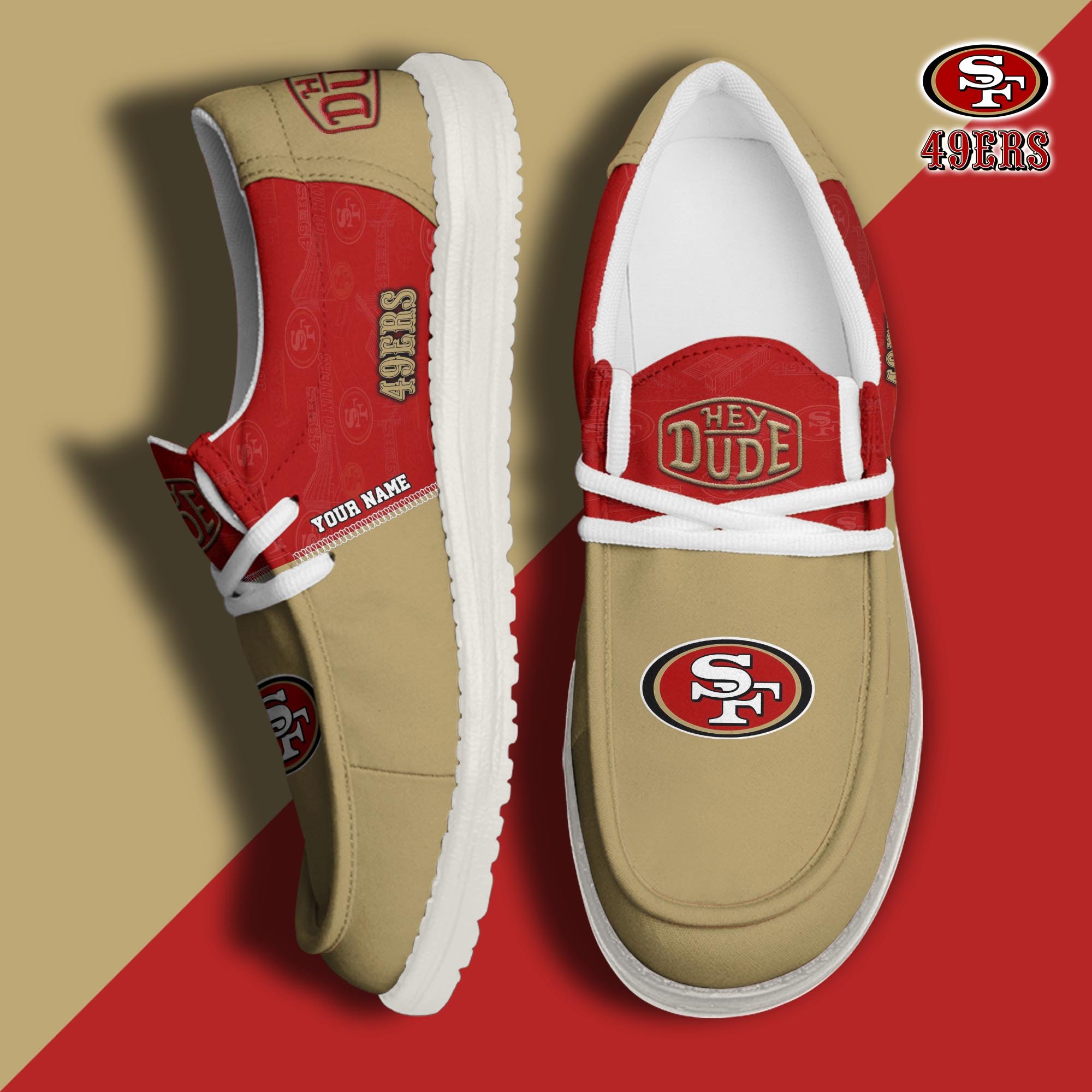 San Francisco 49ers Sport Hey Dude Canvas Loafer Shoes 2024 Version Custom Your Name, Football Shoes, Sport Team Shoes, Sport Gifts ETRG-61673