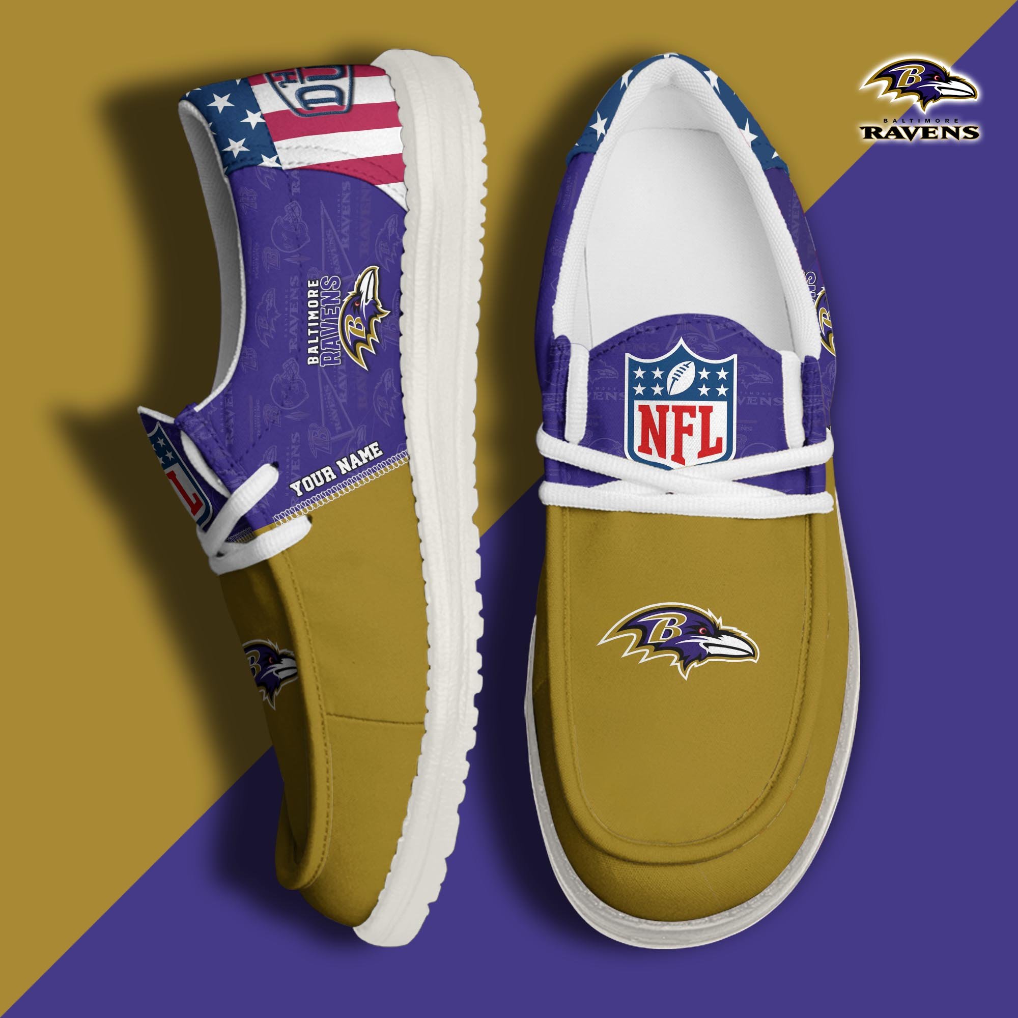 Baltimore Ravens Hey Dude Canvas Loafer Shoes 2024 Version Custom Your Name, Sport Shoes, Sport Gifts For Fans ETRG-61678