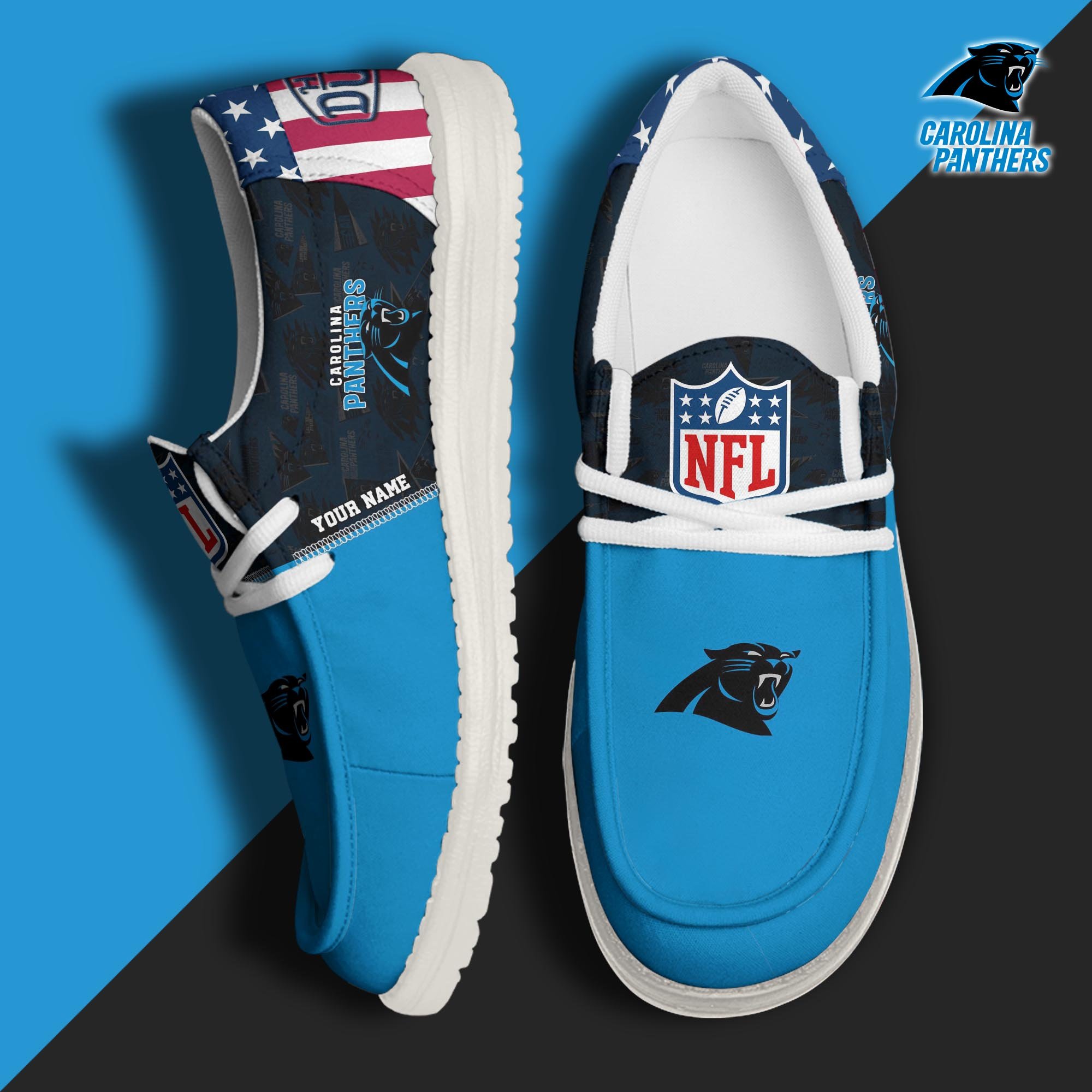 Carolina Panthers Hey Dude Canvas Loafer Shoes 2024 Version Custom Your Name, Sport Shoes, Sport Gifts For Fans ETRG-61678