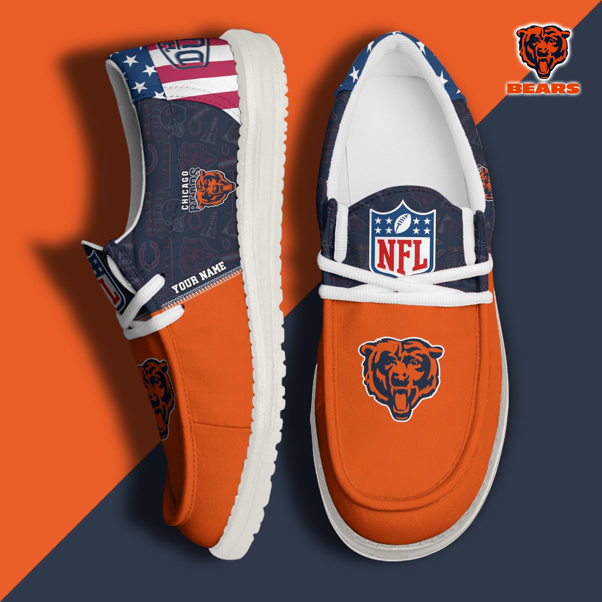 Chicago Bears Hey Dude Canvas Loafer Shoes 2024 Version Custom Your Name, Sport Shoes, Sport Gifts For Fans ETRG-61678