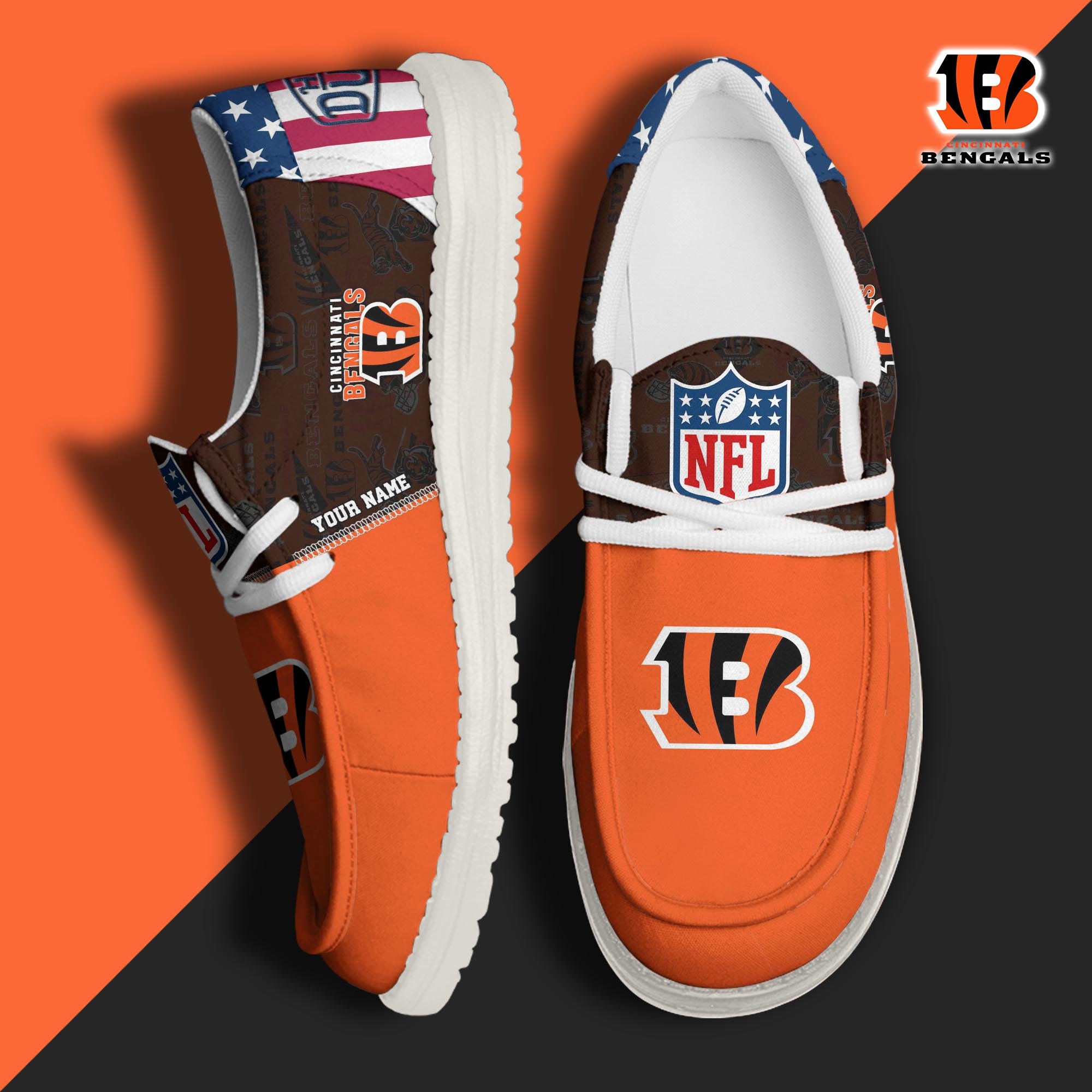 Cincinnati Bengals Hey Dude Canvas Loafer Shoes 2024 Version Custom Your Name, Sport Shoes, Sport Gifts For Fans ETRG-61678