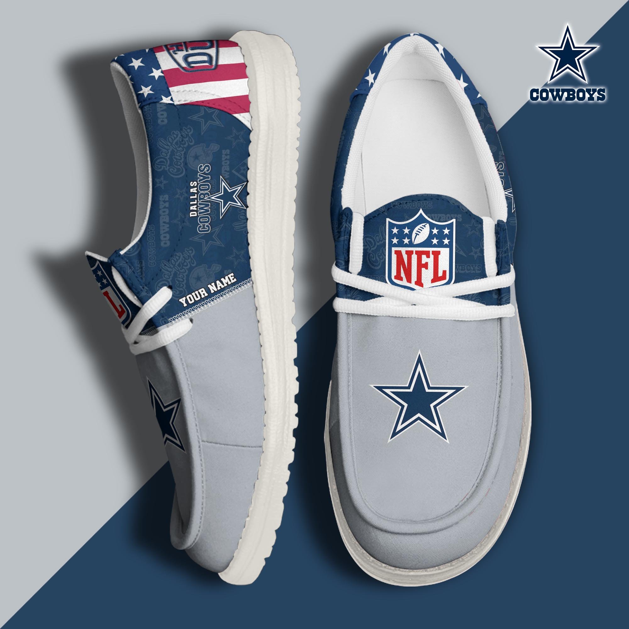 Dallas Cowboys Hey Dude Canvas Loafer Shoes 2024 Version Custom Your Name, Sport Shoes, Sport Gifts For Fans ETRG-61678