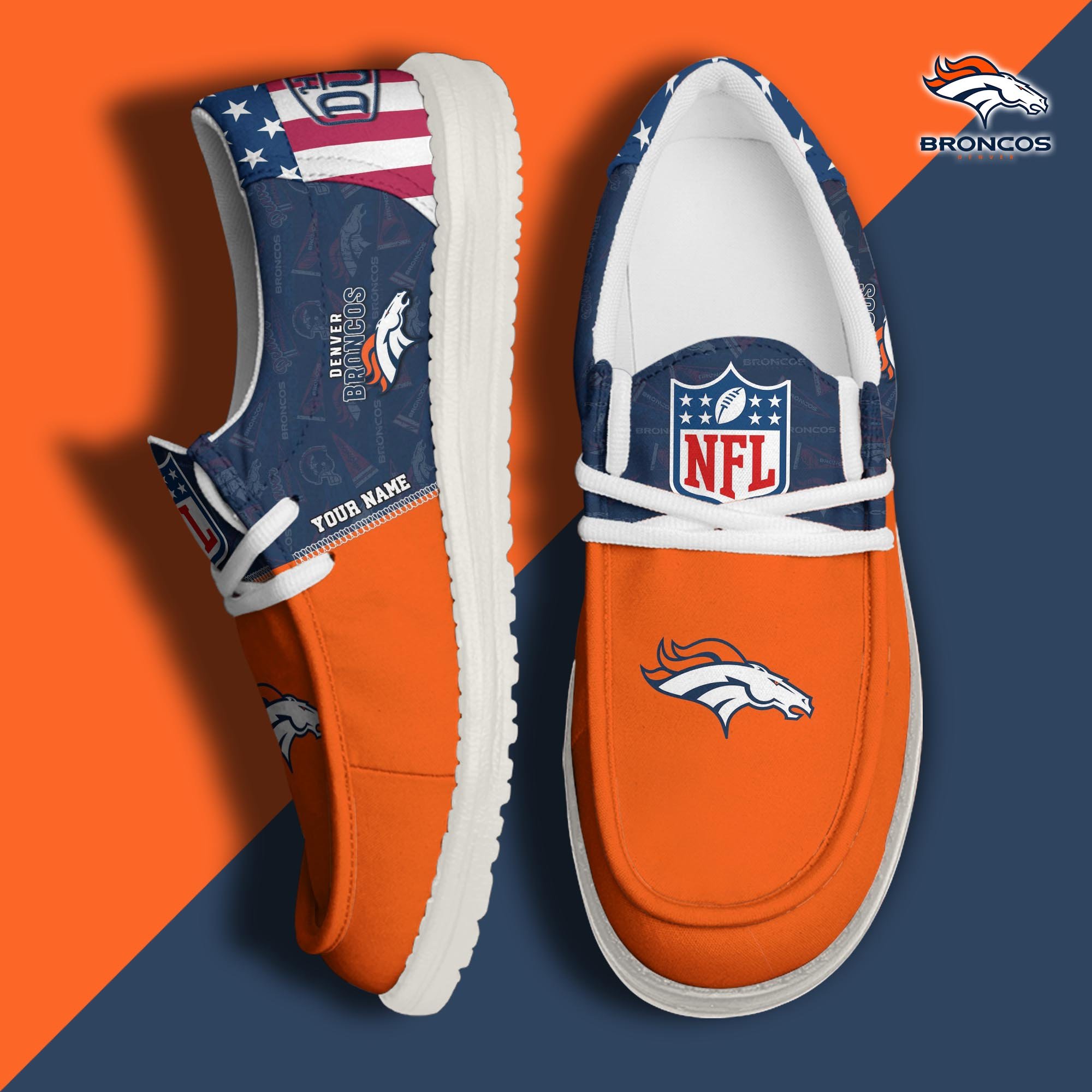 Denver Broncos Hey Dude Canvas Loafer Shoes 2024 Version Custom Your Name, Sport Shoes, Sport Gifts For Fans ETRG-61678